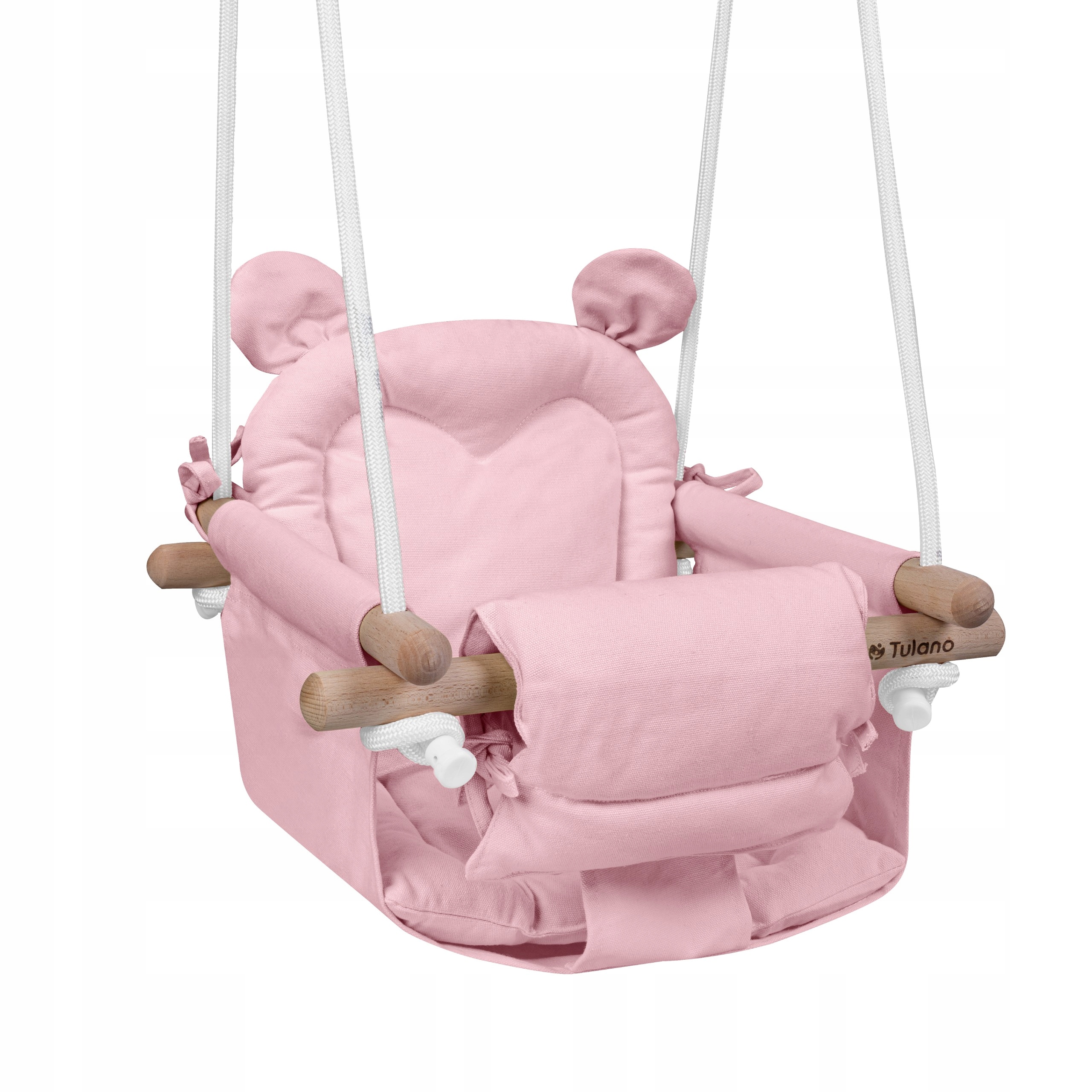 TULANO medinės sūpynės vaikams namams ir sodui BEAR HOP 30 Pink 6m+
