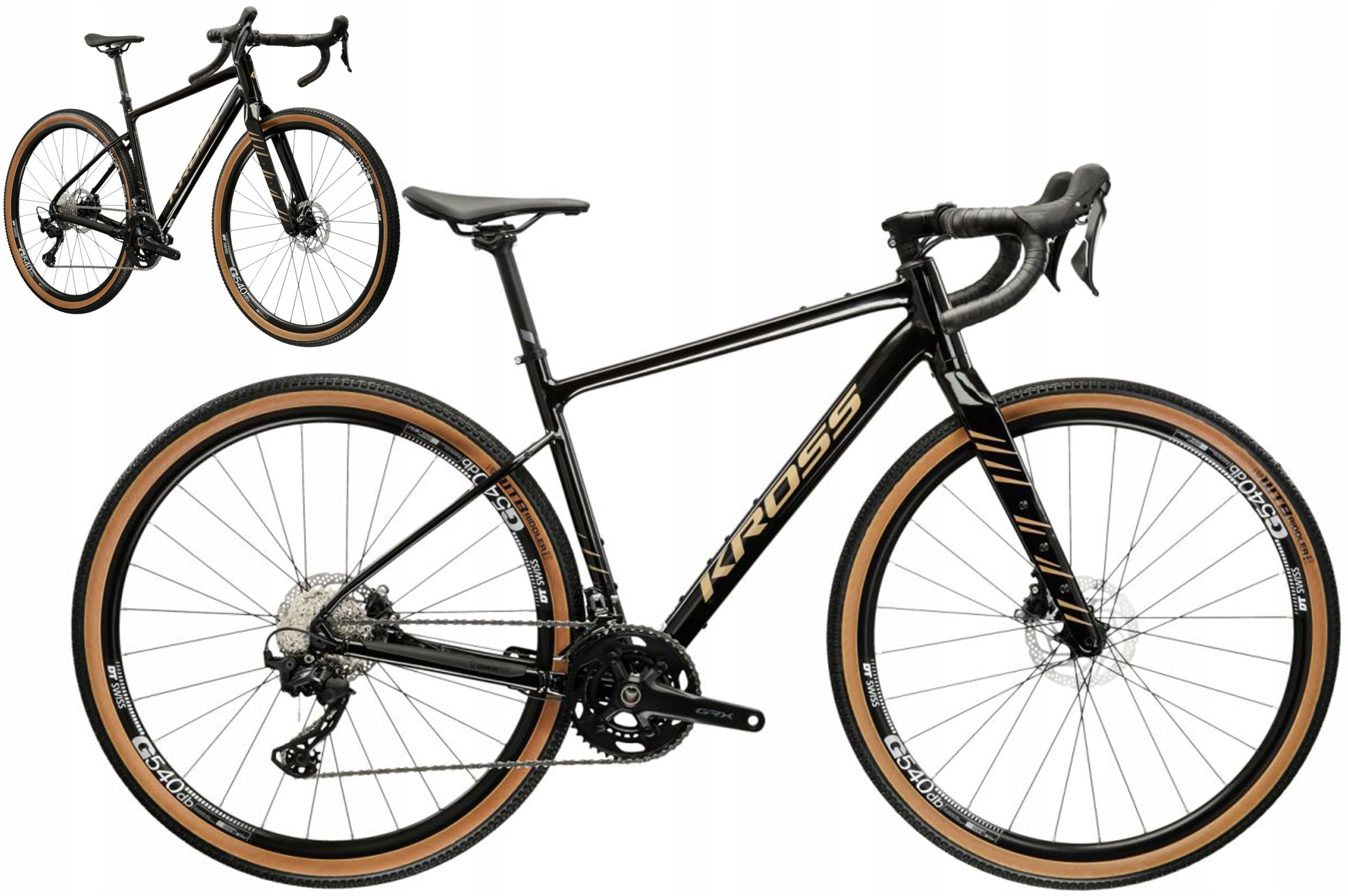 28" žvyro dviratis KROSS ESKER 6.0 GRX rėmas M 48.5 cm juodas - auksinis R25