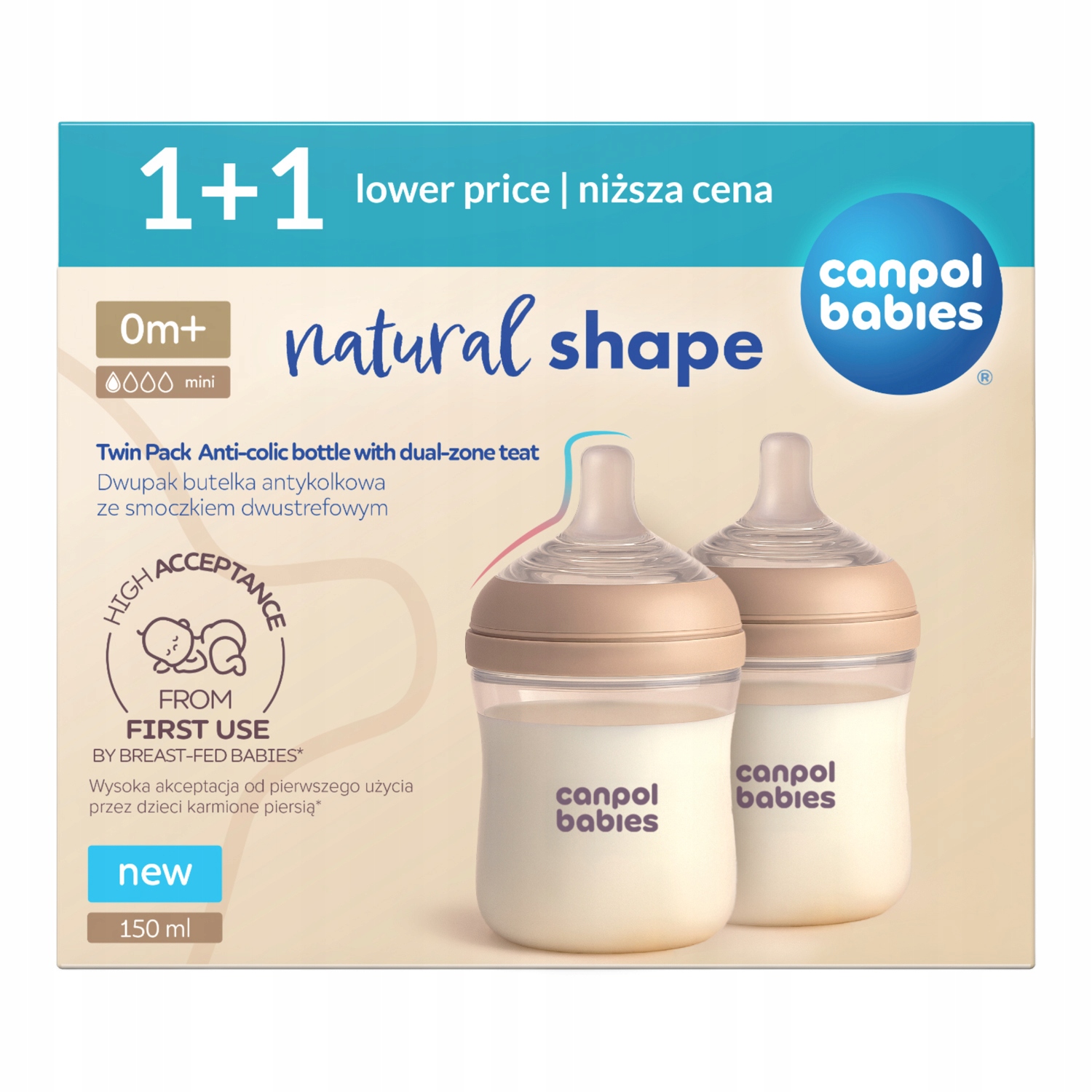 Canpol babies Natural Shape butelka 150 ml, 0m+
