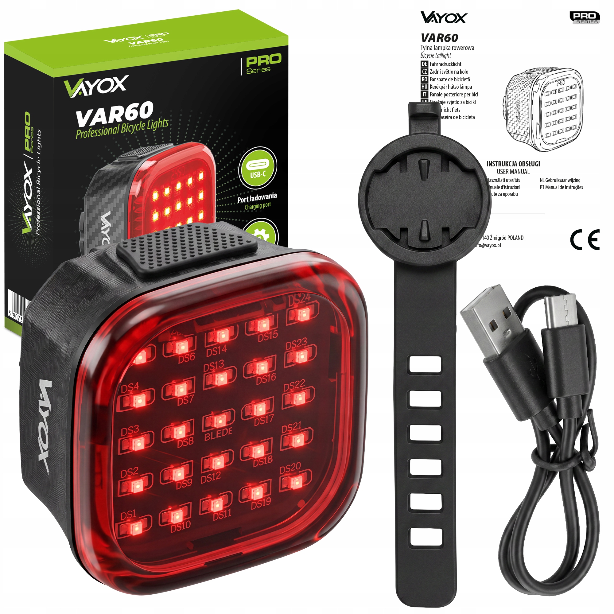 DVIRAČIO GALINIS LEMPAS LED USB GALINIS LEMPAS ĮKRAUJAMAS SMART IPX6 VAYOX