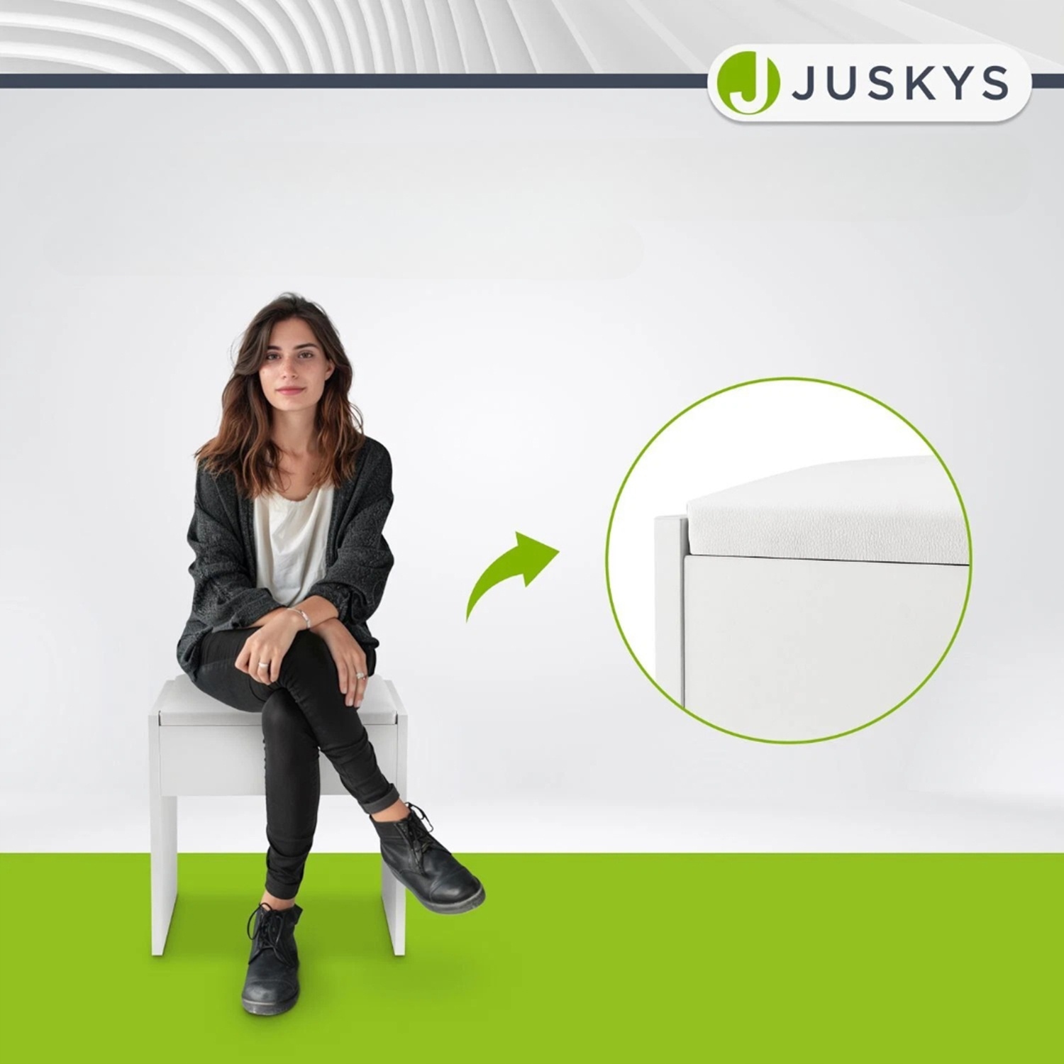 MELLY STOOL PUFA KOSMETINIAM KOSMETINIAM TUBATINIO STALIUI SU BALTOS EKO ODINĖS PAGALVE