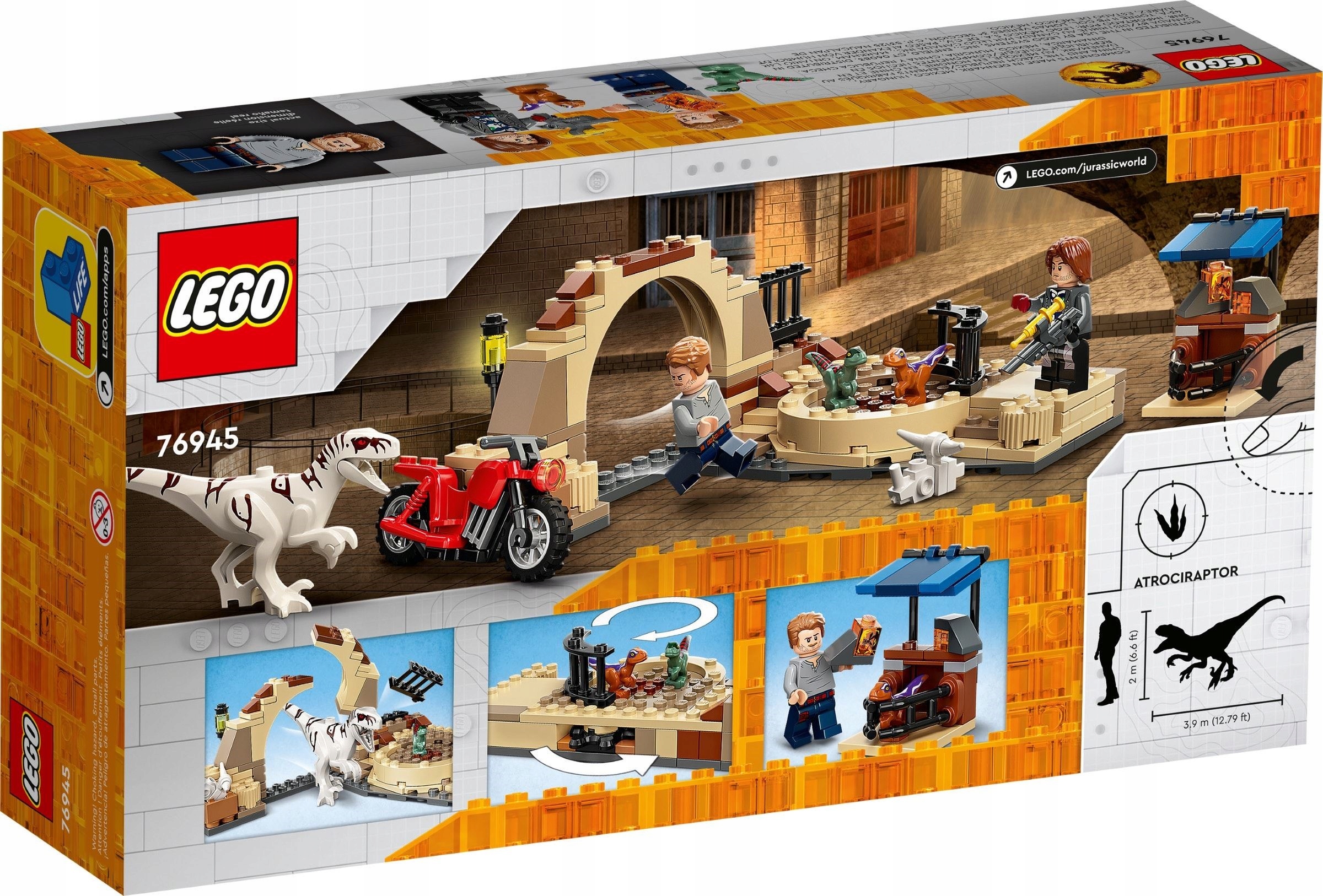 Lego Jurassic World atrocirapto vėžimasis motociklu 76945