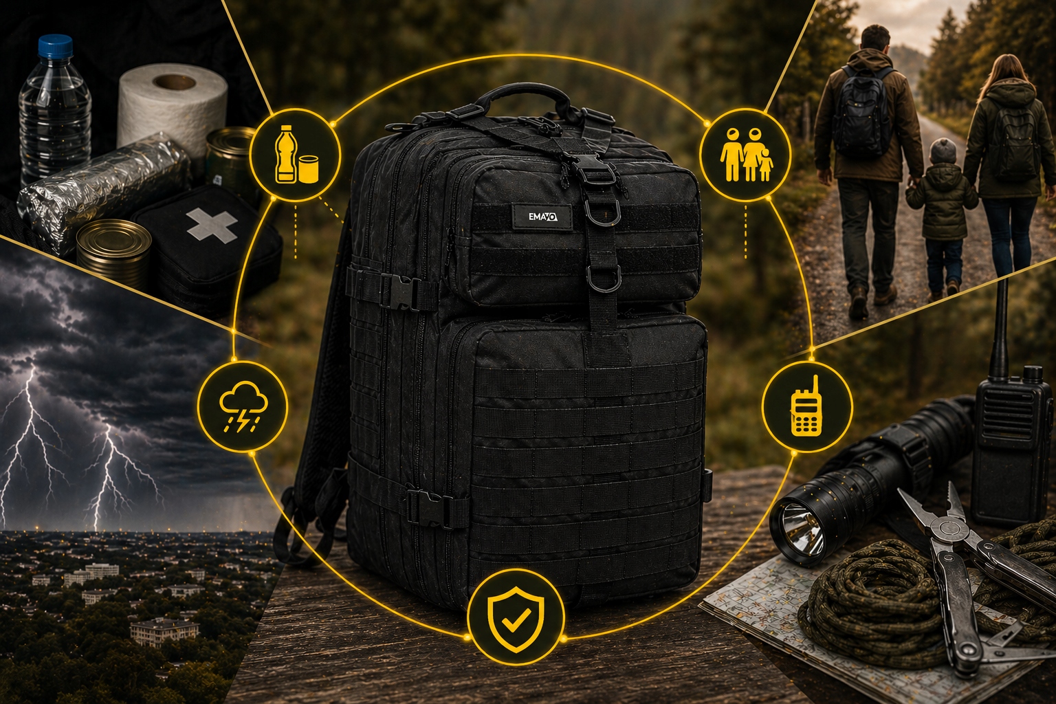 Karinė taktinė išgyvenimo turistinė kuprinė 15,6" 40L karinė juoda