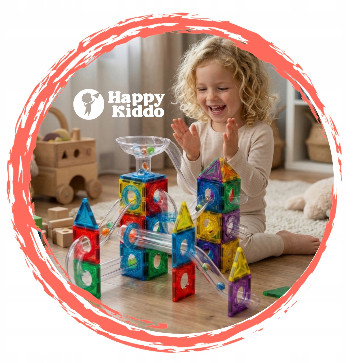 Happy Kiddo magnetiniai klotai su ratilais, 71 el