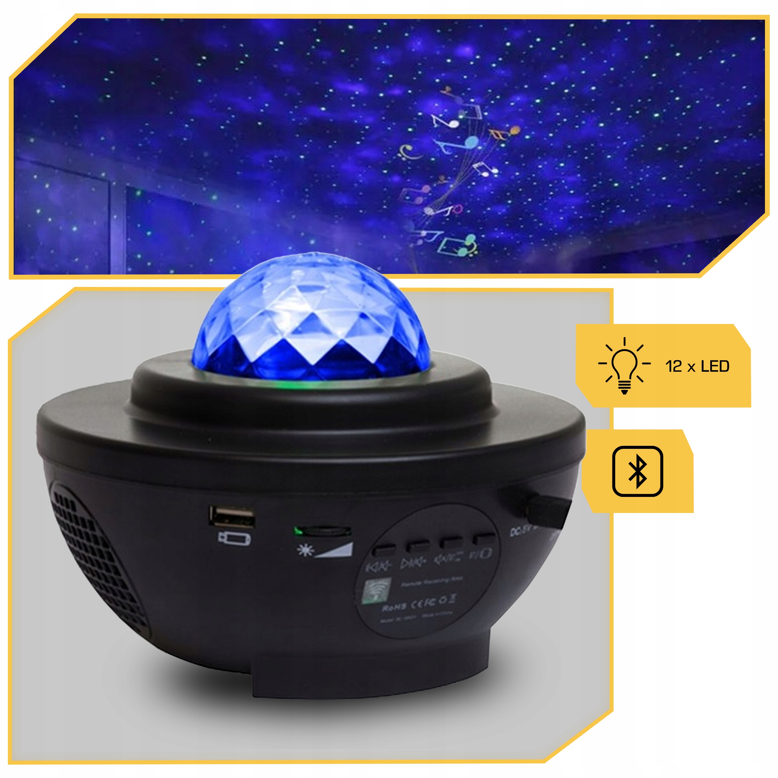 STARS PROJECTOR SKY PROJECTOR LED NAKTINIS LAMP BLUETOOTH GALBARIASIS + NUOTOLINIO PULTAS