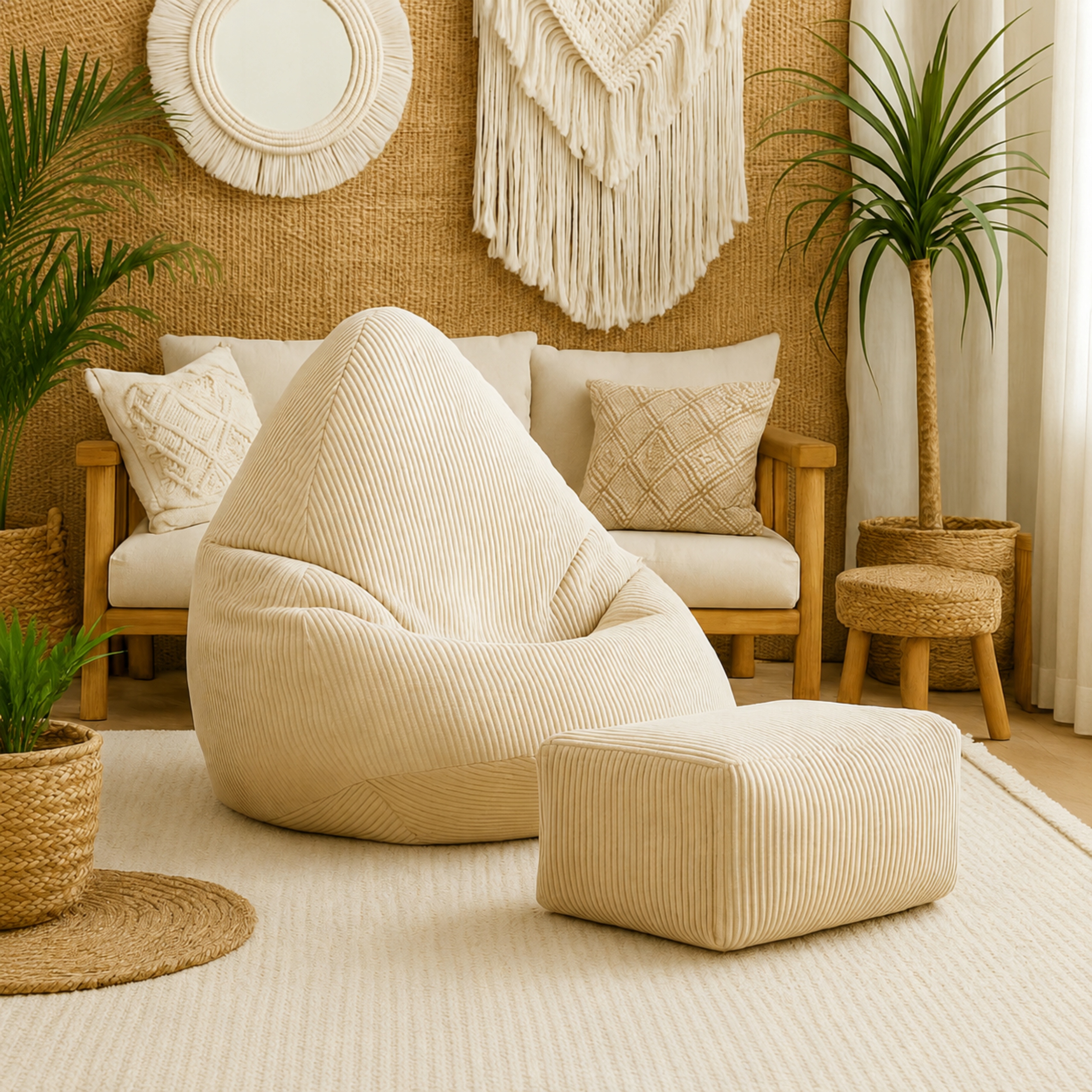 Sako Corduroy Boho Sack Puffe XXL Beige 100cm Jaunimui
