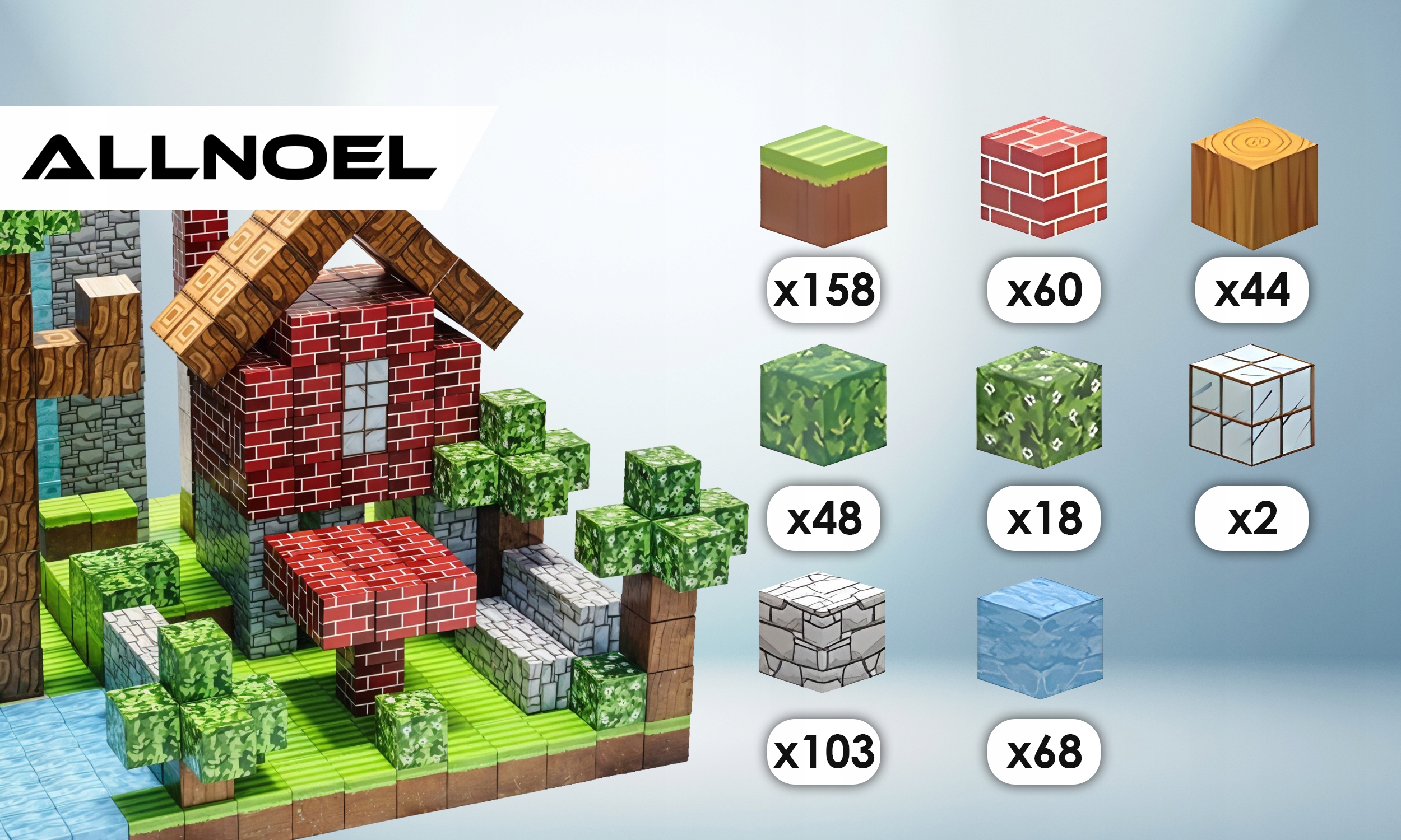 MAGNETINIAI BLOKAI 501 EL KUBAS VAIKAMS + 6 PIXEL FIGURĖLIŲ RINKINYS
