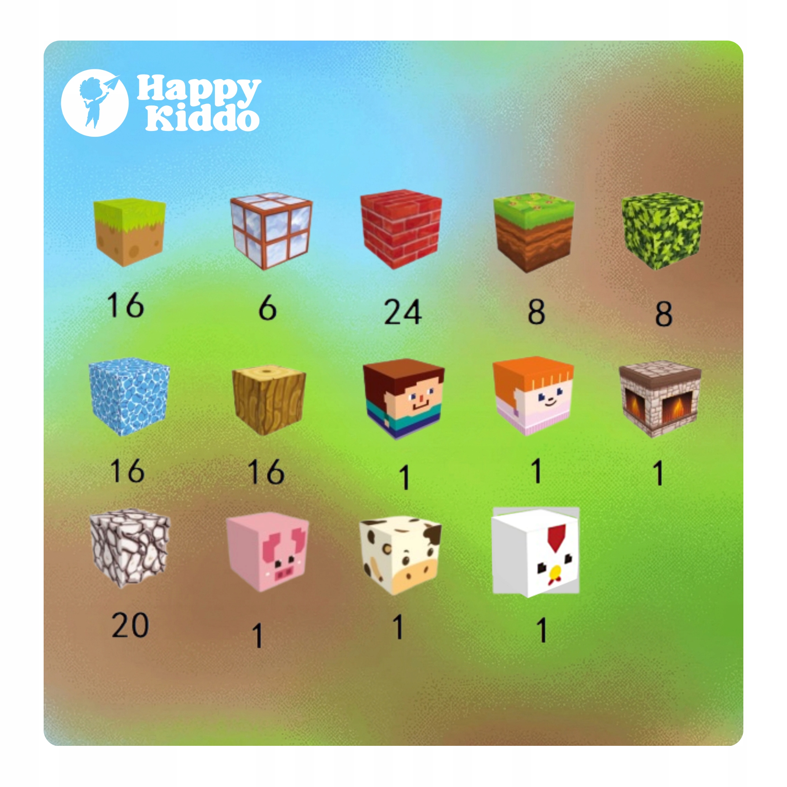 Happy Kiddo magnetiniai kubeliai 120 vnt. 3D