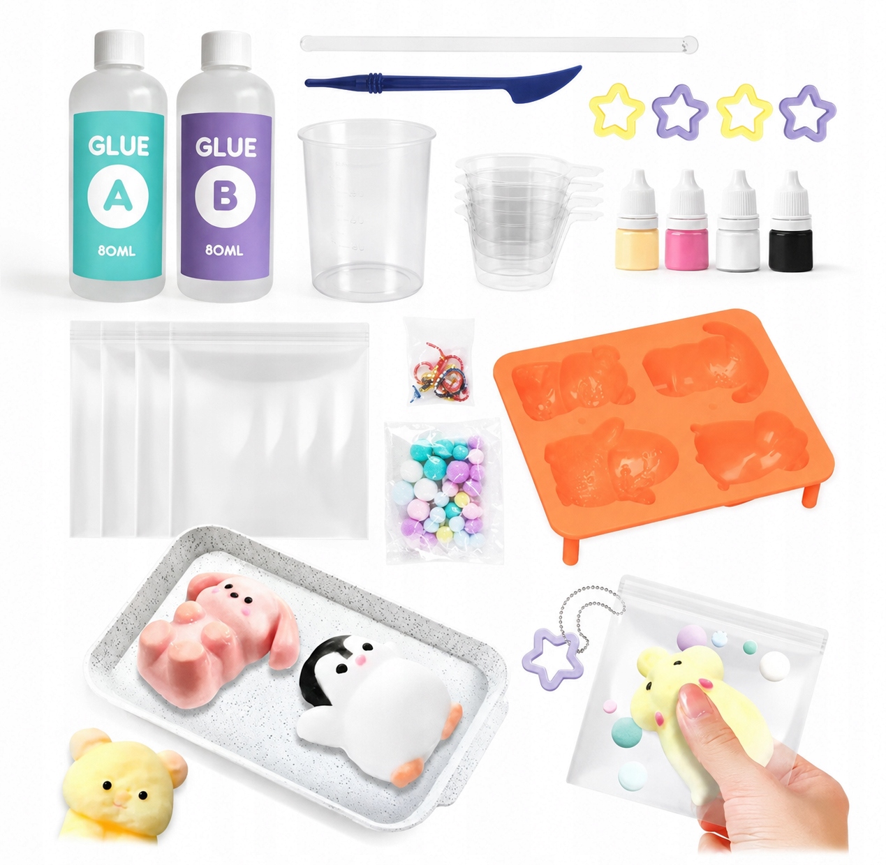 Squishy sliamo kūrimo rinkinys su žvėrelių masėmis