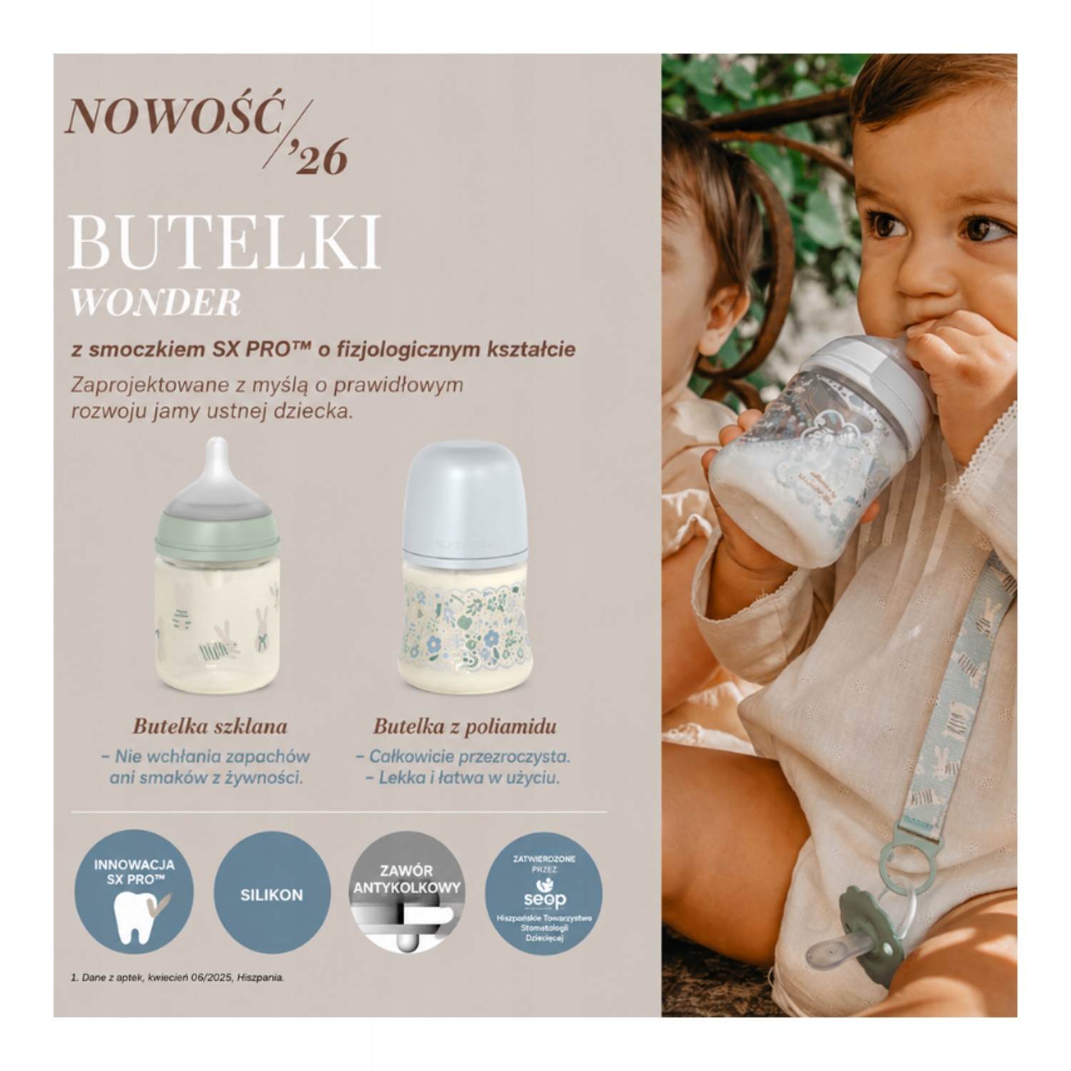 Suavinex stiklinis buteliukas nuo pilvo dieglių SX Pro 240 ml vidutinio srauto M 3m+