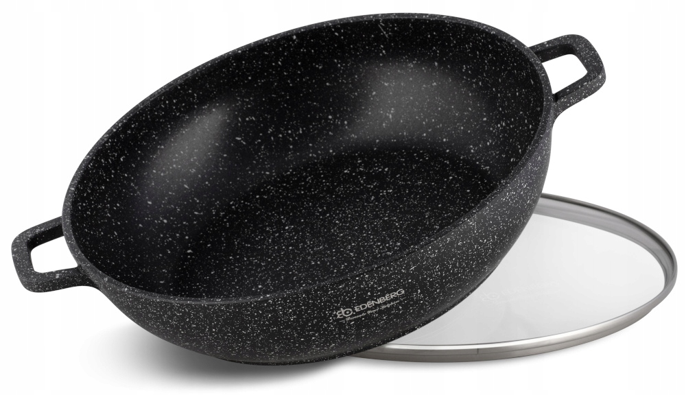 Žemas plokščias marmurinis puodas 28 cm WOK 3,3 l indukcinės dujos 8134
