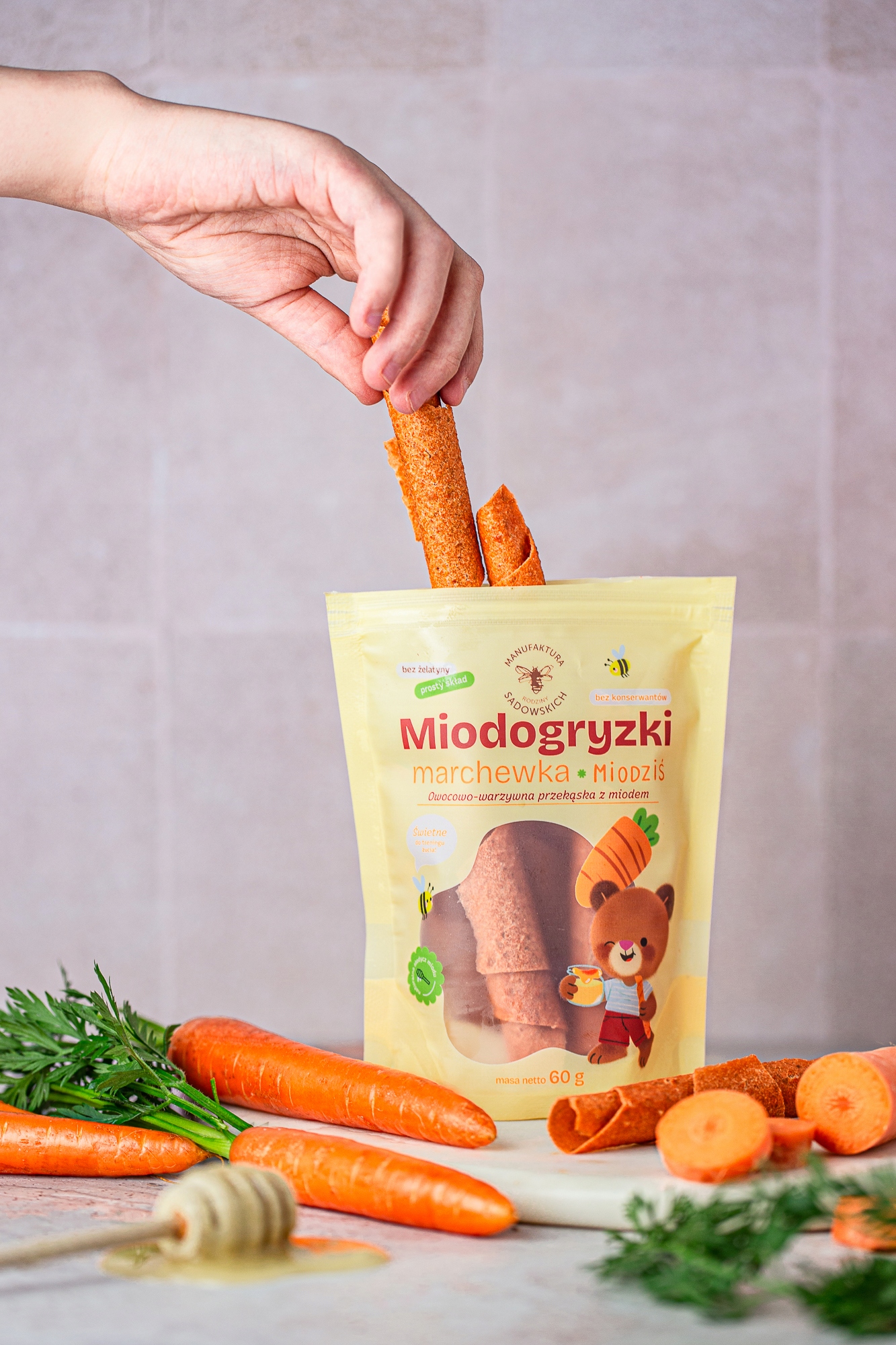 Miodogryzki morkos kramtomi sausainiai 60 g