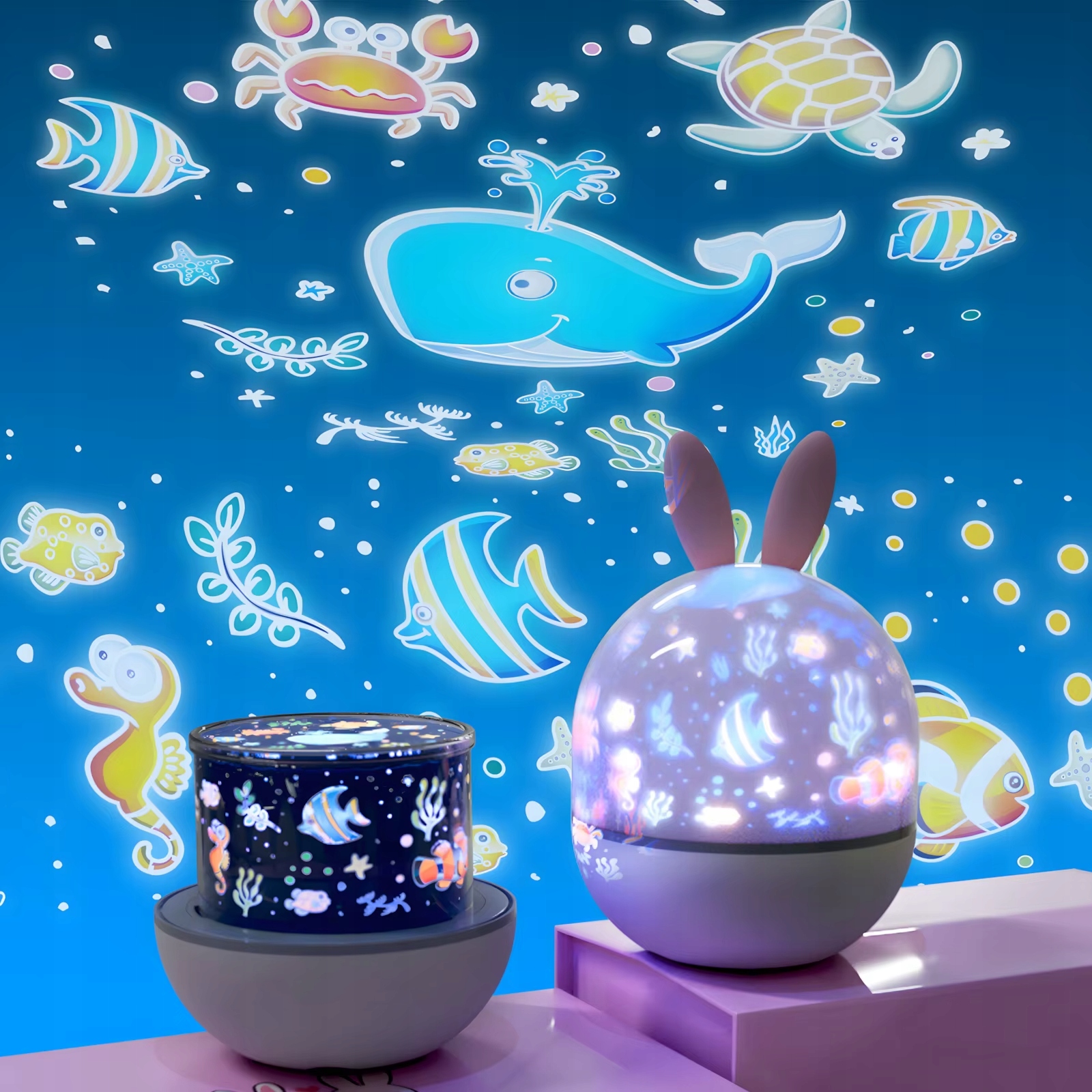 RABBIT STARS PROJEKTORIUS NAKTINIS LEMPAS SUKIMASIS PROJEKTORIUS VAIKAMS + Įdėklai