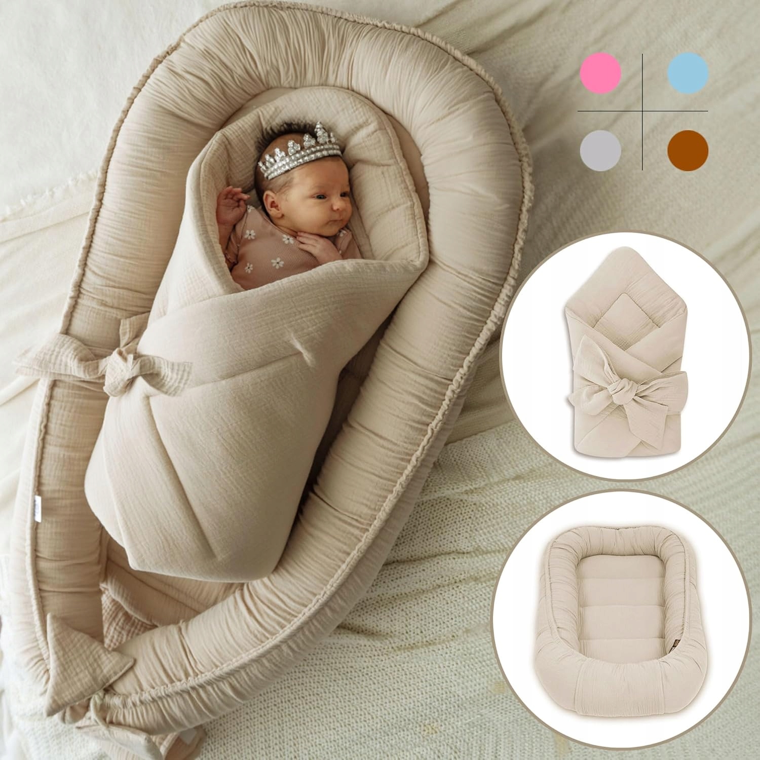 Palulli muslino kokonas kūdikiui ILGUS 100x60cm + KŪGIS 80x80cm