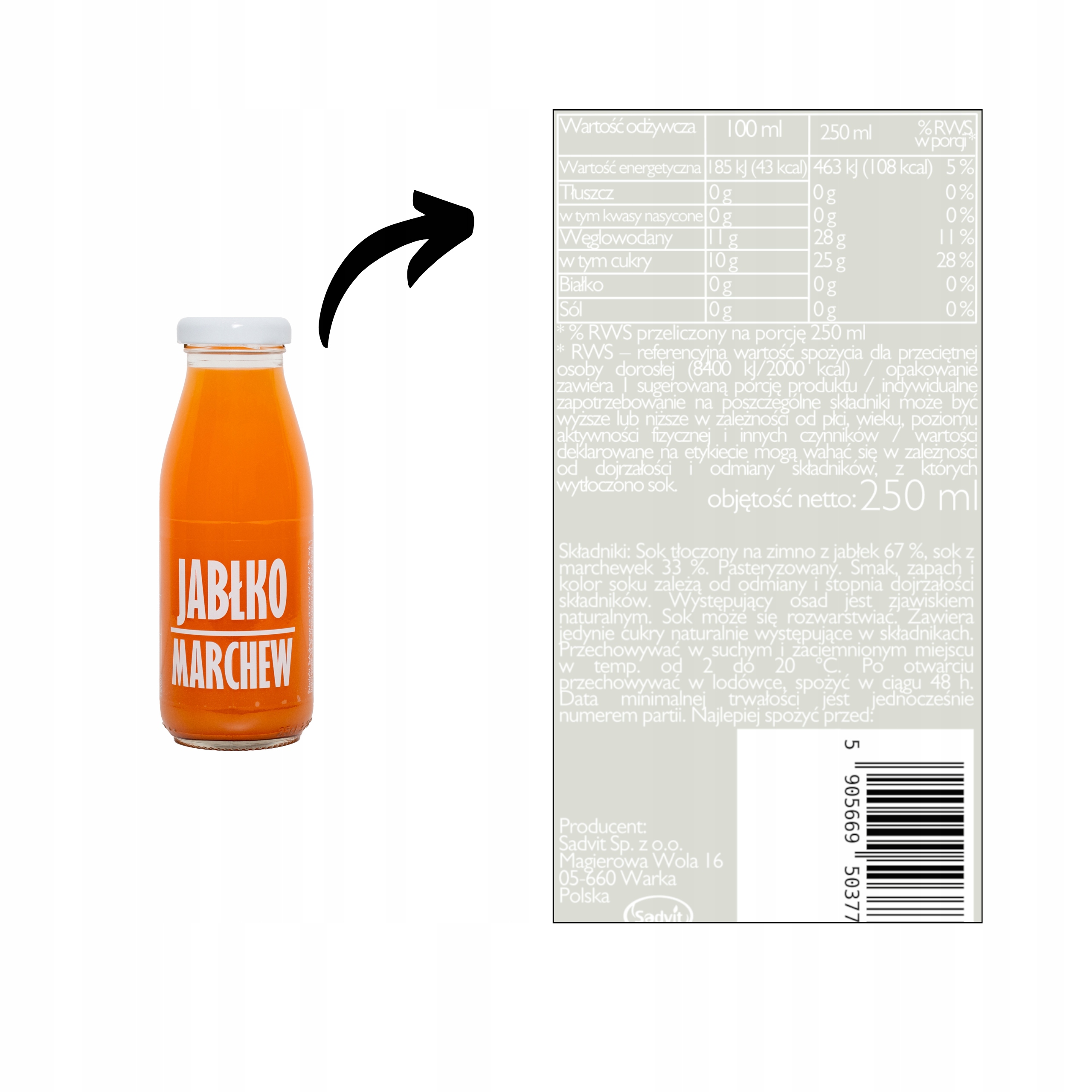 Sadvit obuolio ir morkos šaltai spaustas sultys 12x250 ml