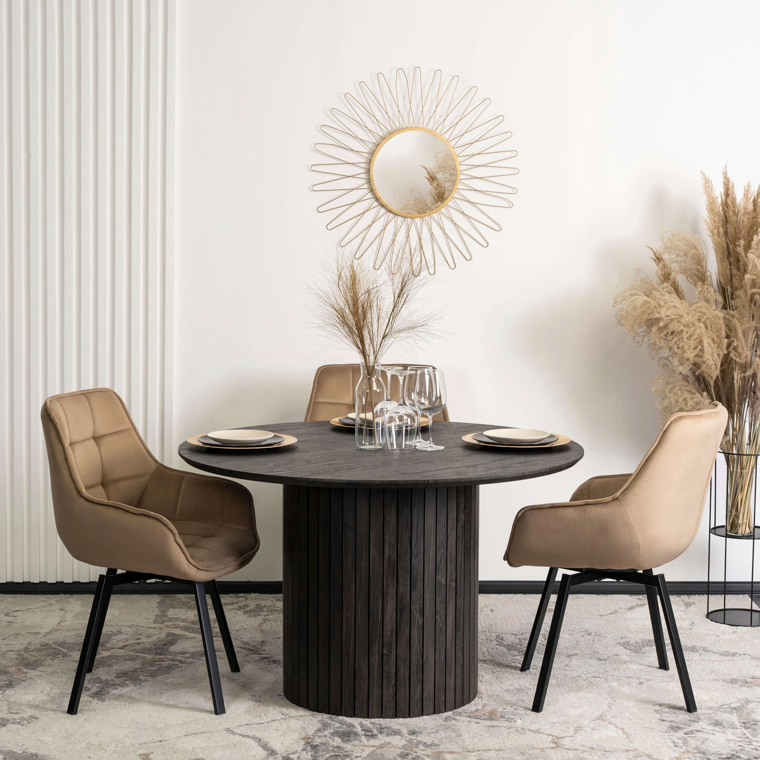 Minkšta veliūrinė pasukama kėdė valgomajam Virtuvei Svetainė Beige LUNA