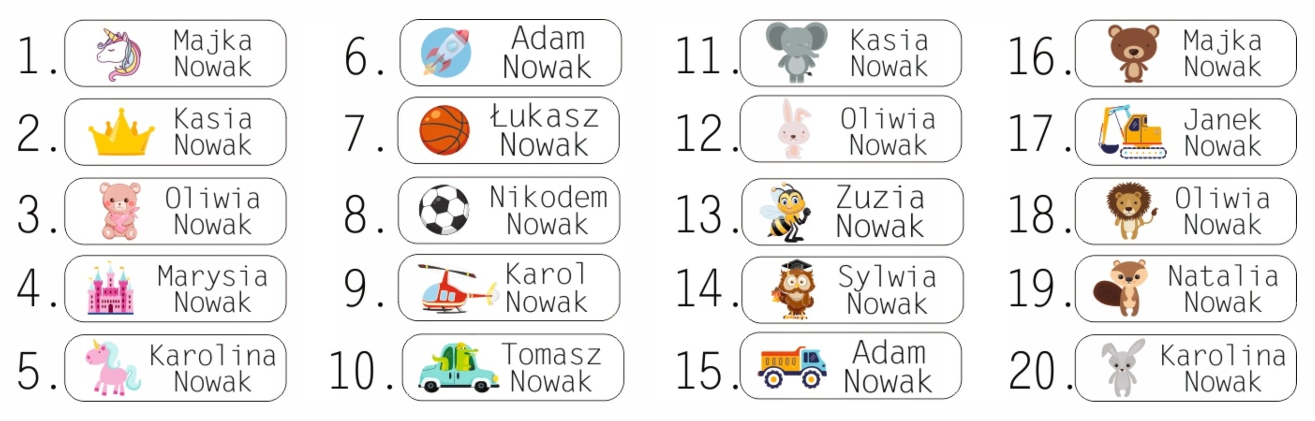Personalizuoti vardiniai lipdukai, 116 vnt. atsparus vandeniui mokyklai, darželiui