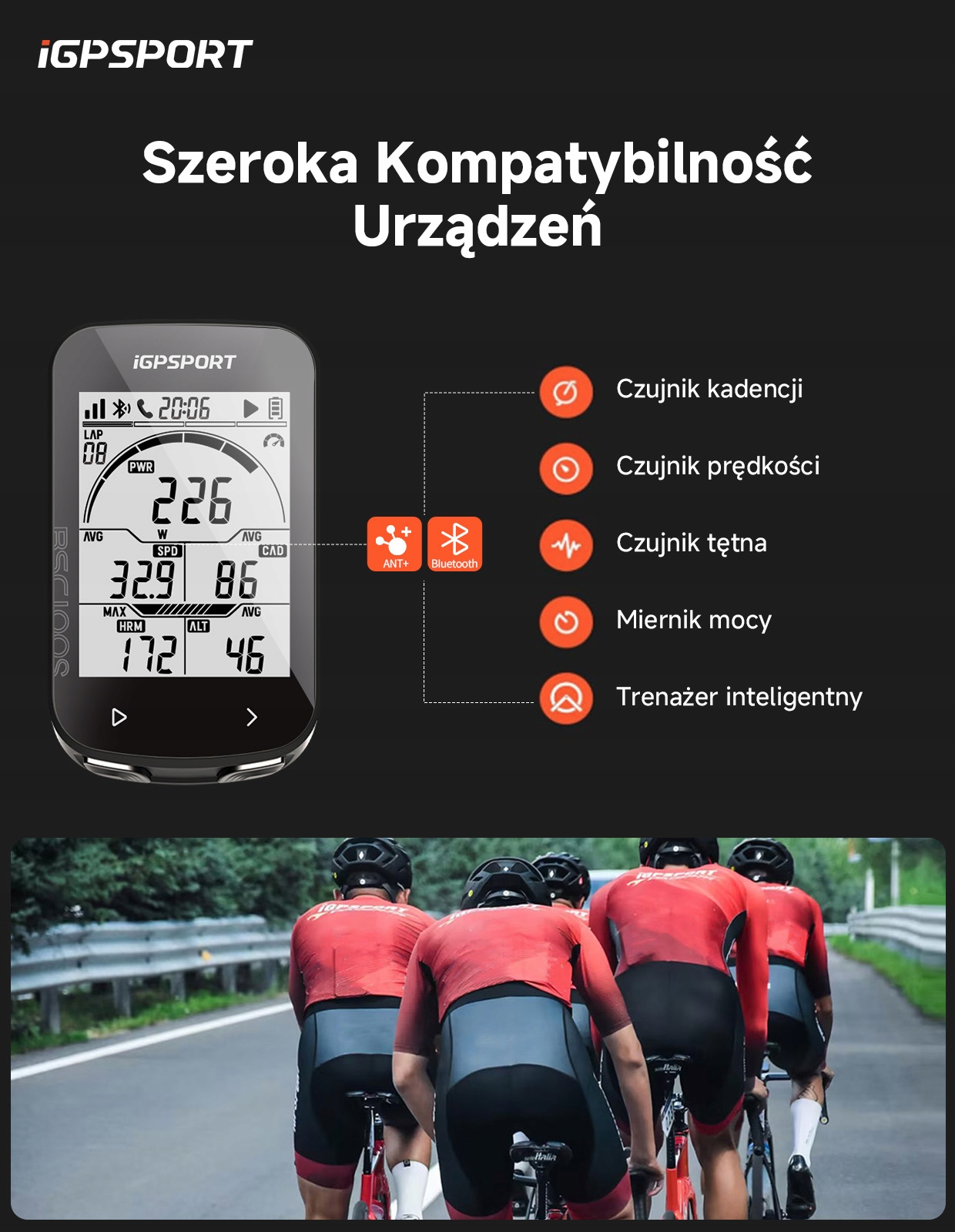 iGPSPORT BSC100S belaidis dviračio kompiuteris, 2,6 colio ekranas, ANT+/BLE 5.0