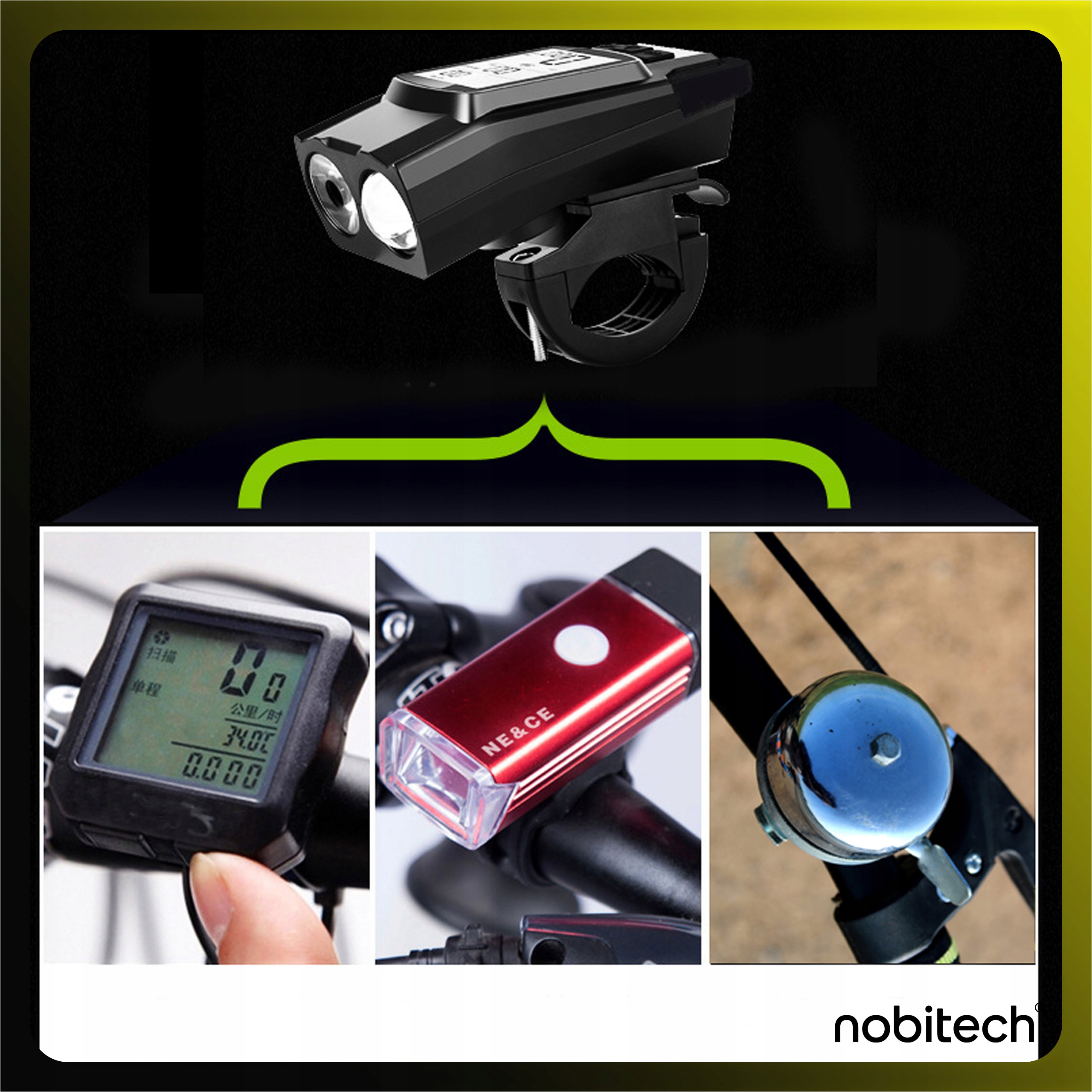 DVIRAČIO PRIEKINIS LEMPAS SU SKAITINIU SKAMBOLIU GARBU 3IN1 PRIEKINIS LED Akumuliatorius USB