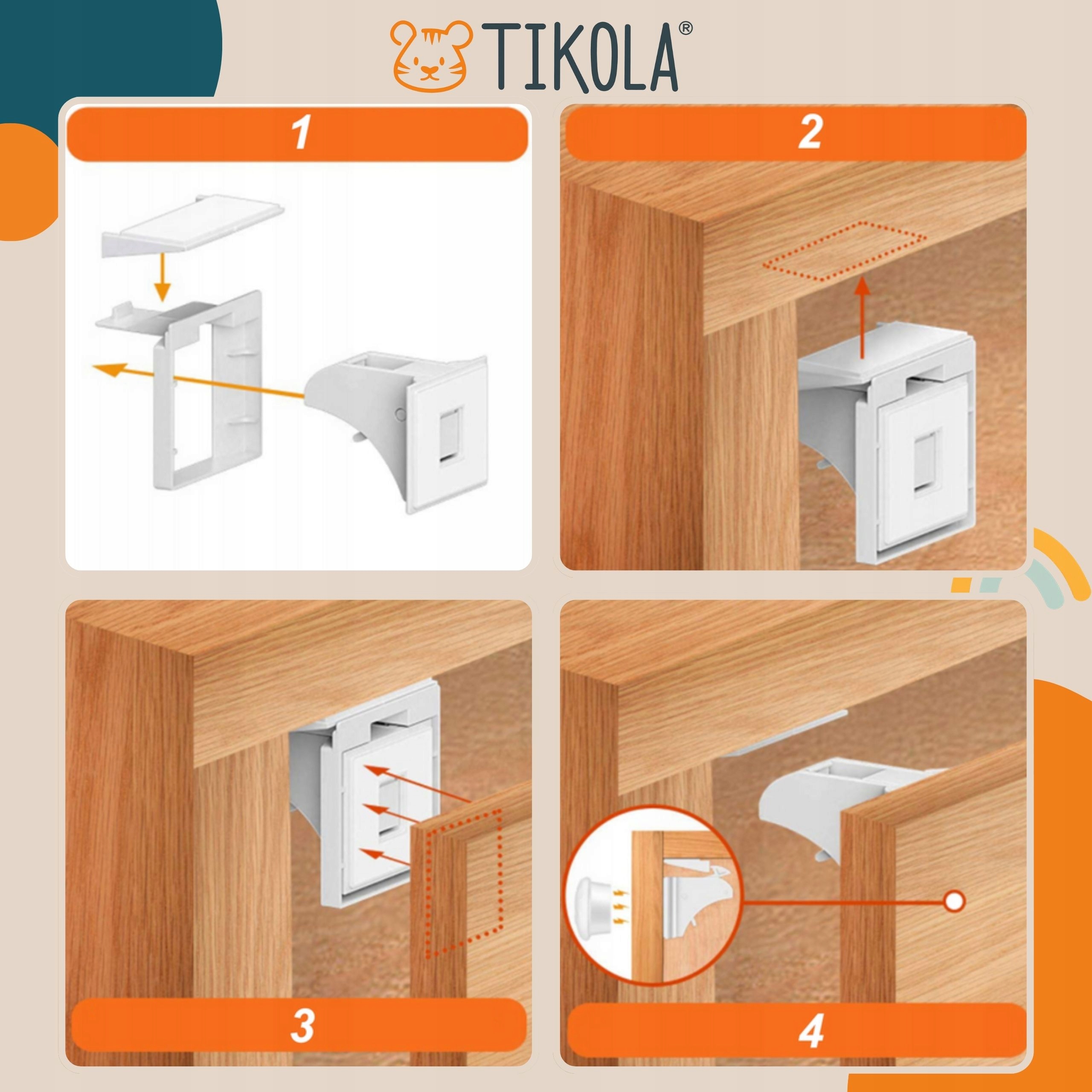 Tikola magnetinis saugiklis šaldytuvų ir stalčių blokada