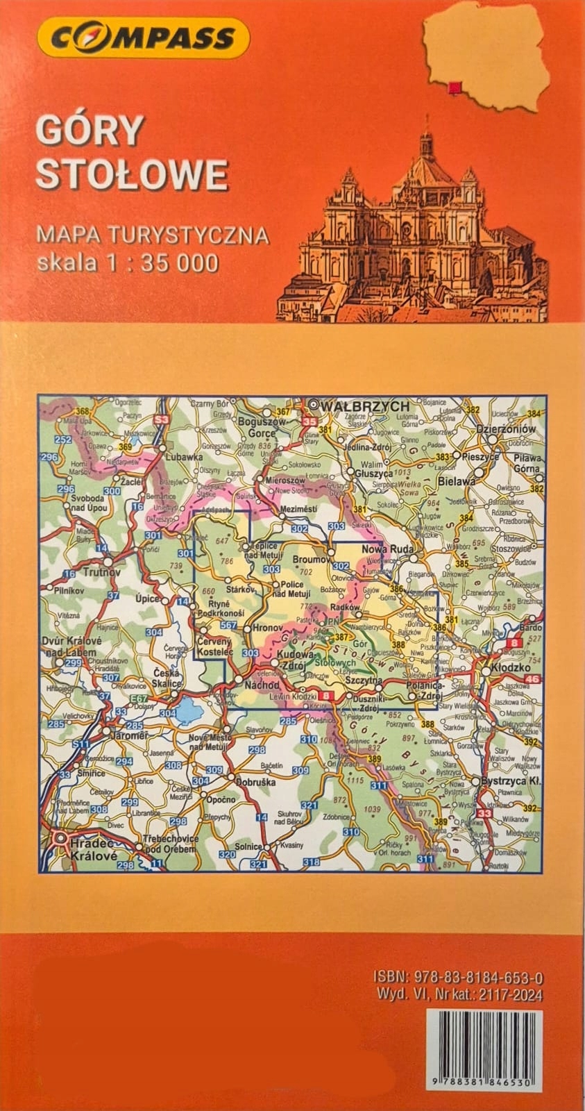2024 m. Stołowe kalnai sulankstytas laminuotas žemėlapis Lenkijos turistas 1:35 000