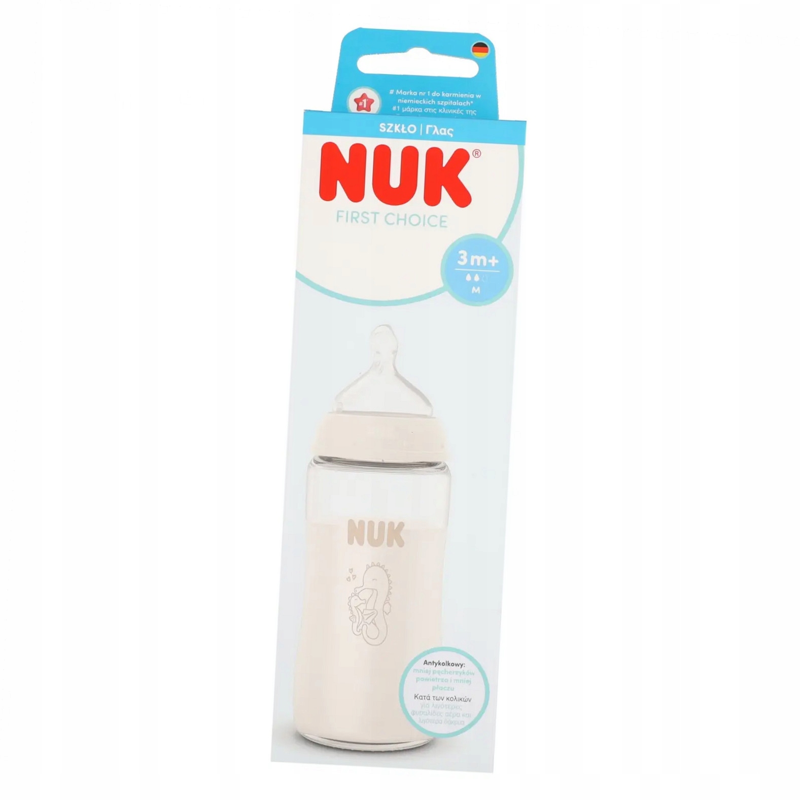 Nuk Glass Bottle 240ml First Choice Silicone Teat M Seahorse