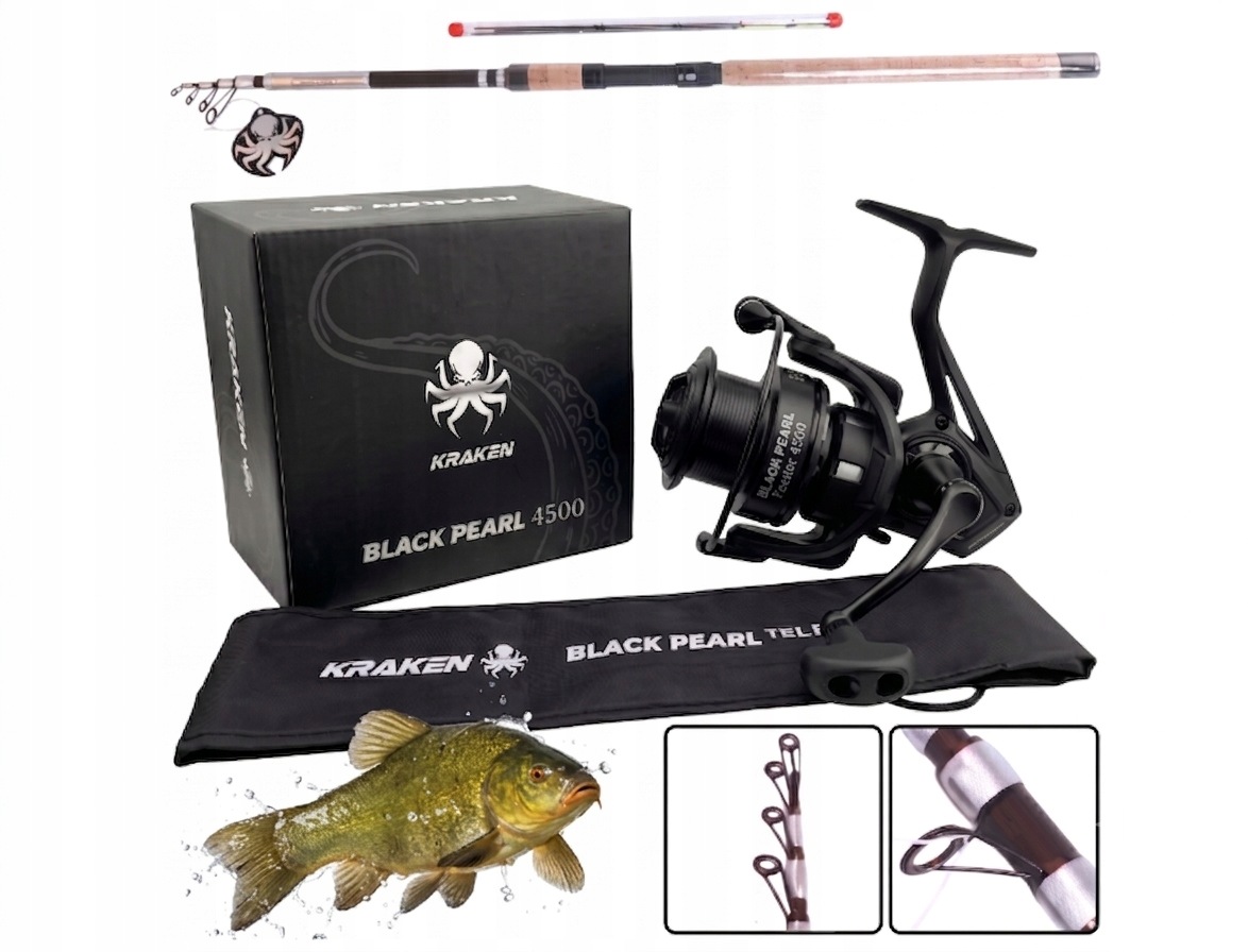 Teleskopinė žūklės ritė FEEDER KRAKEN žvejybos rinkinys 3,30m 120g