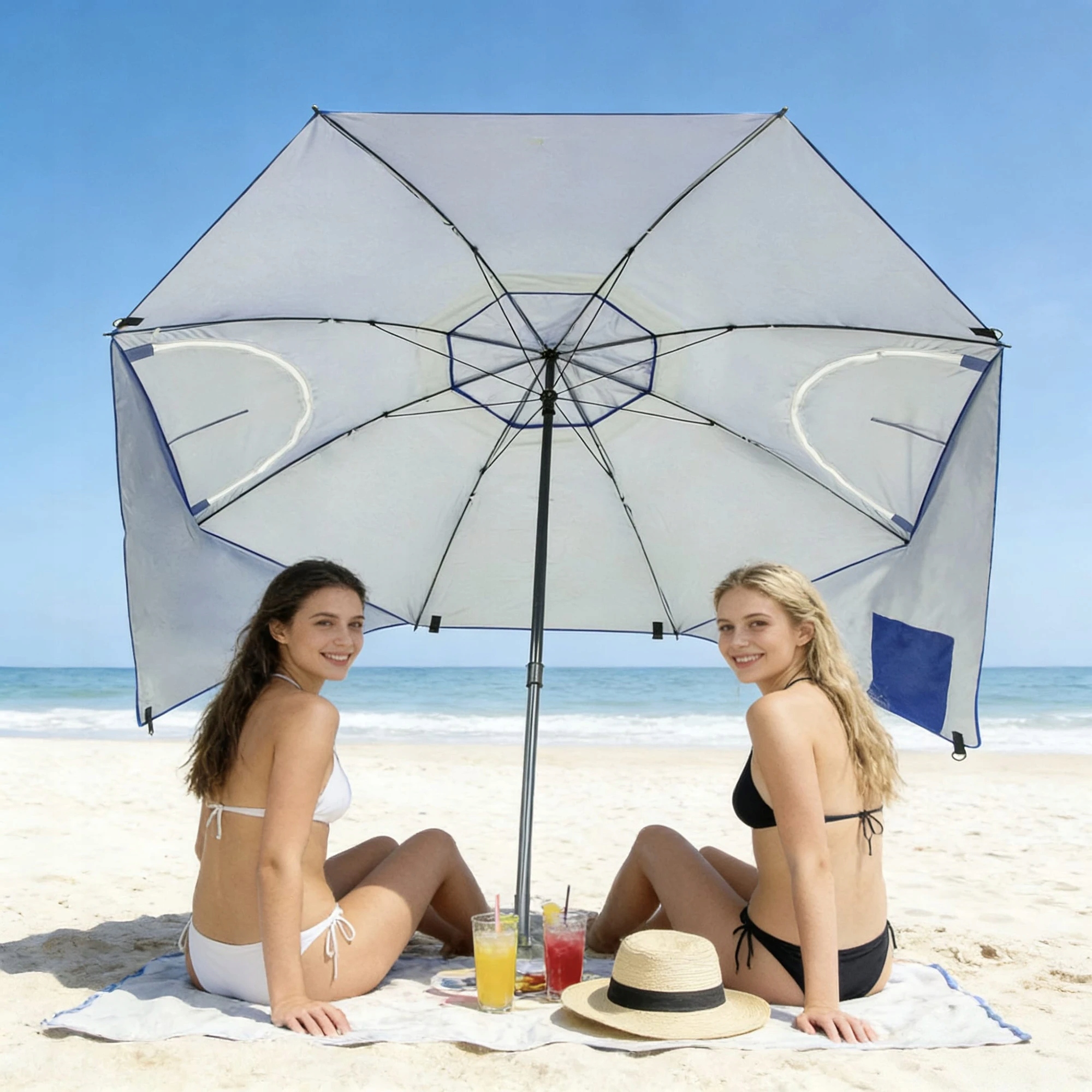 PAPLŪDŽIO SkėTIS 2IN1 PALAPINĖ SU UŽDĖGIMAIS 240cm BEACH OASIS UV50+ MĖLYNA