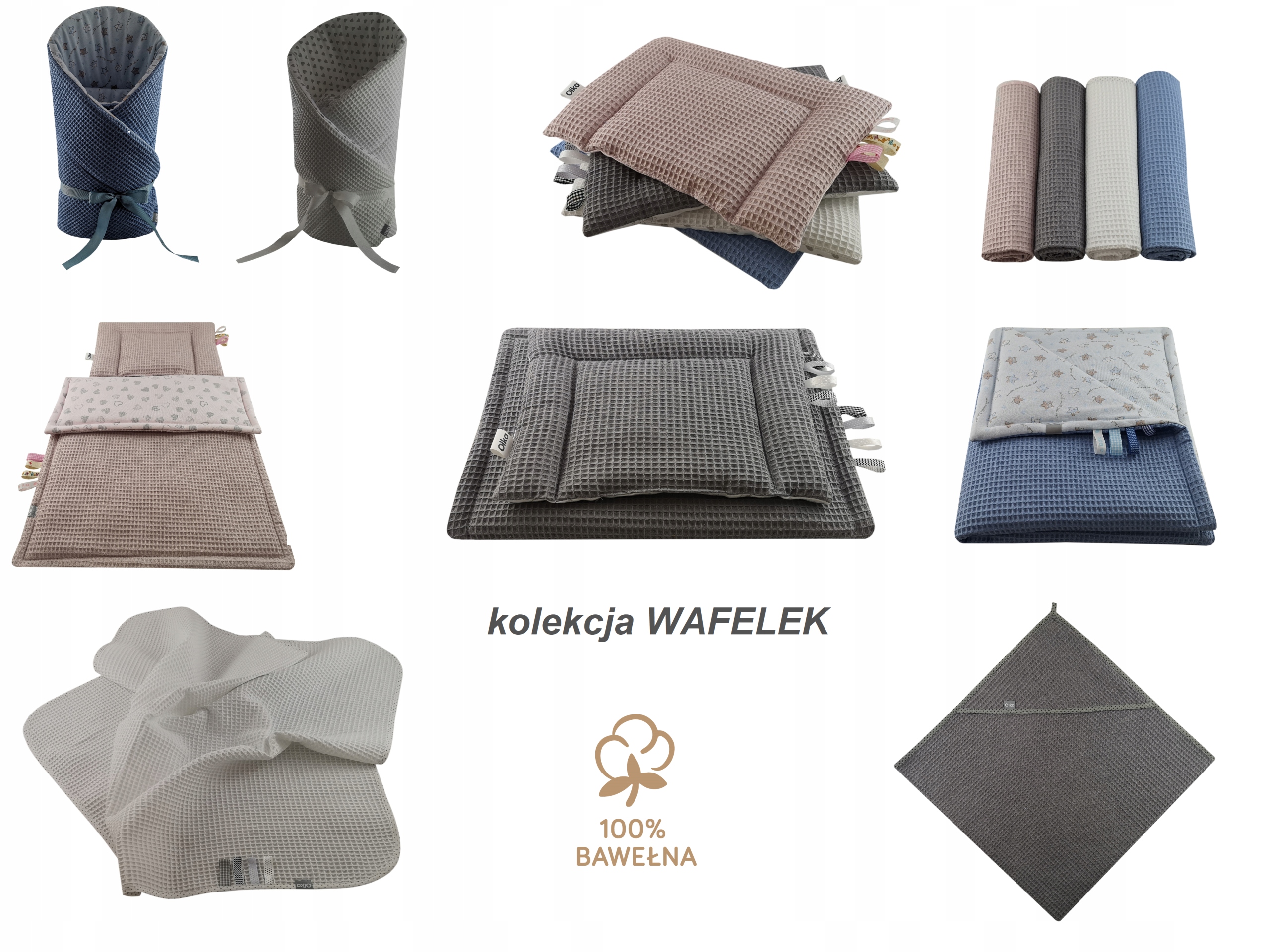 WAFELEK 50x75 baltos spalvos OLKA patalynė vaikiškam vežimėliui