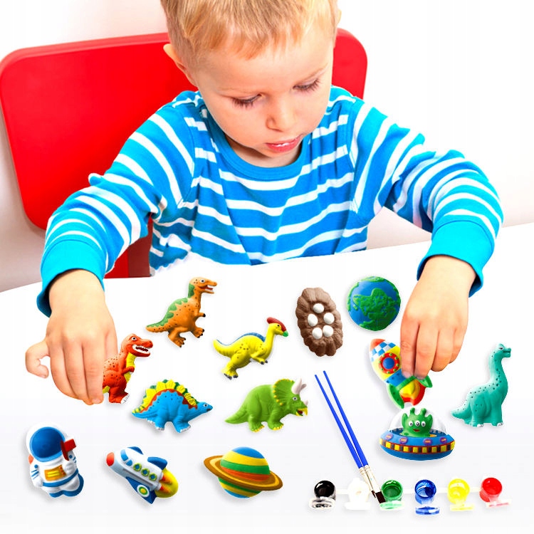 Rinkinys vaikiškoms 3D dinozaurų figūroms dažyti