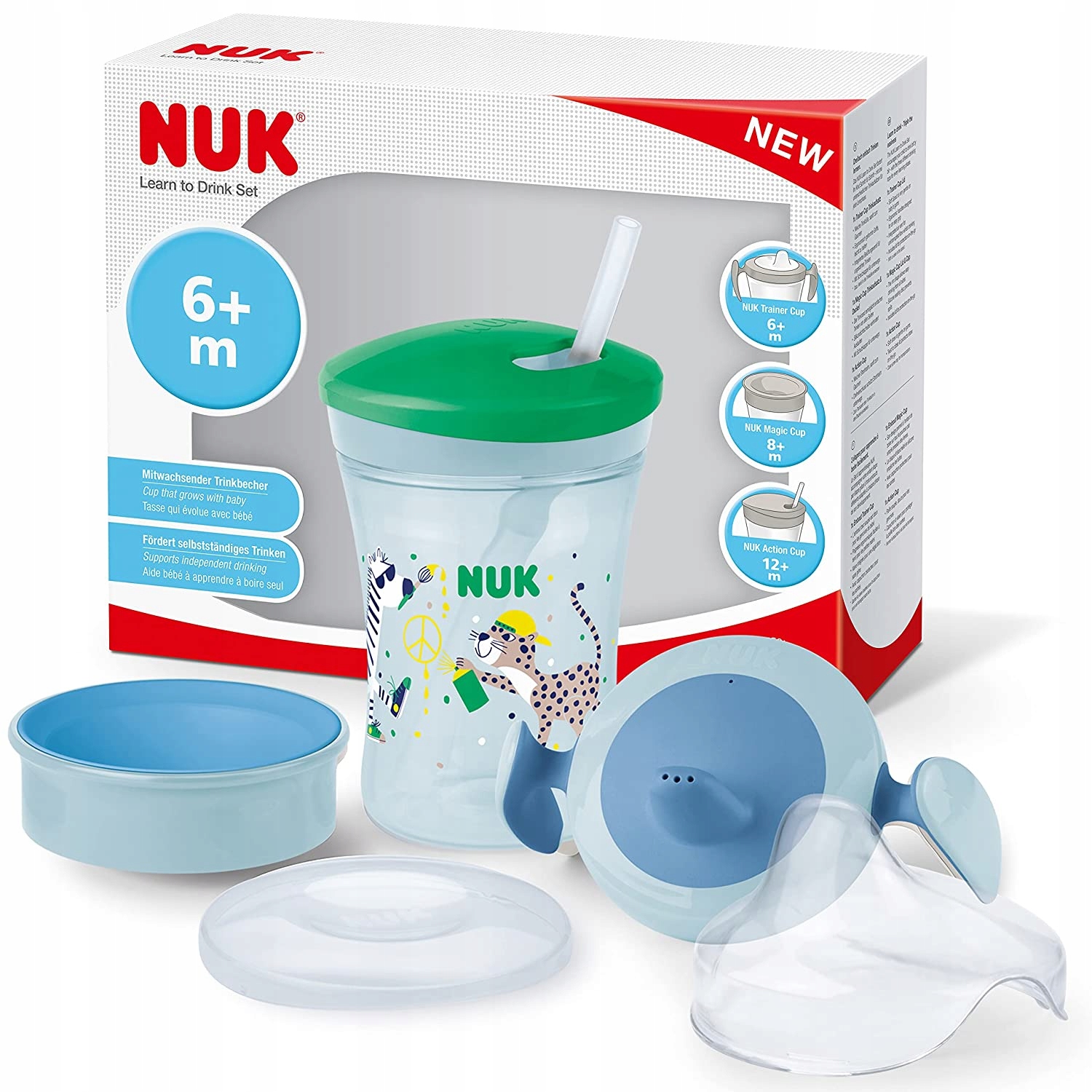 NUK mokymosi gėrimo rinkinys 3in1 puodelis 6m+/8m+/12m+