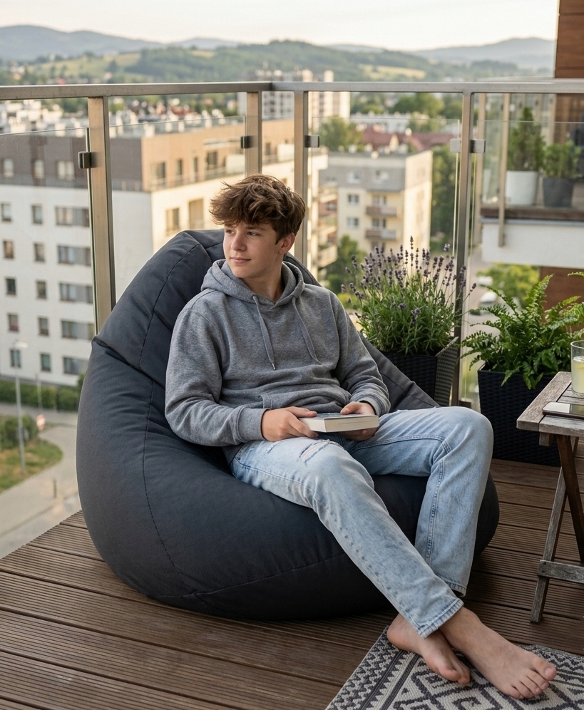 Sako Sack Pouffe 100x90cm Svetainės fotelis Vandeniui atsparus Oxford Antracito Pufas