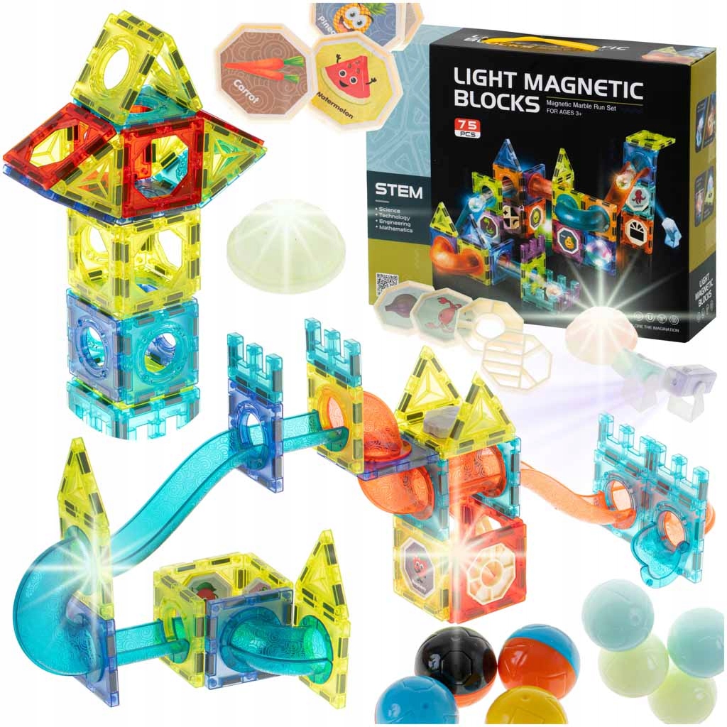 RicoKids magnetiniai edukaciniai 3D blokai, 75 dalys