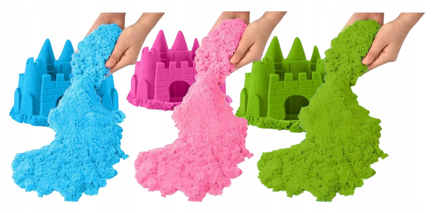 KINETINIS SMĖLIS 3KG MĖLYNAS RAUŽAS ŽALIAS MAGICAL VAIKAMS