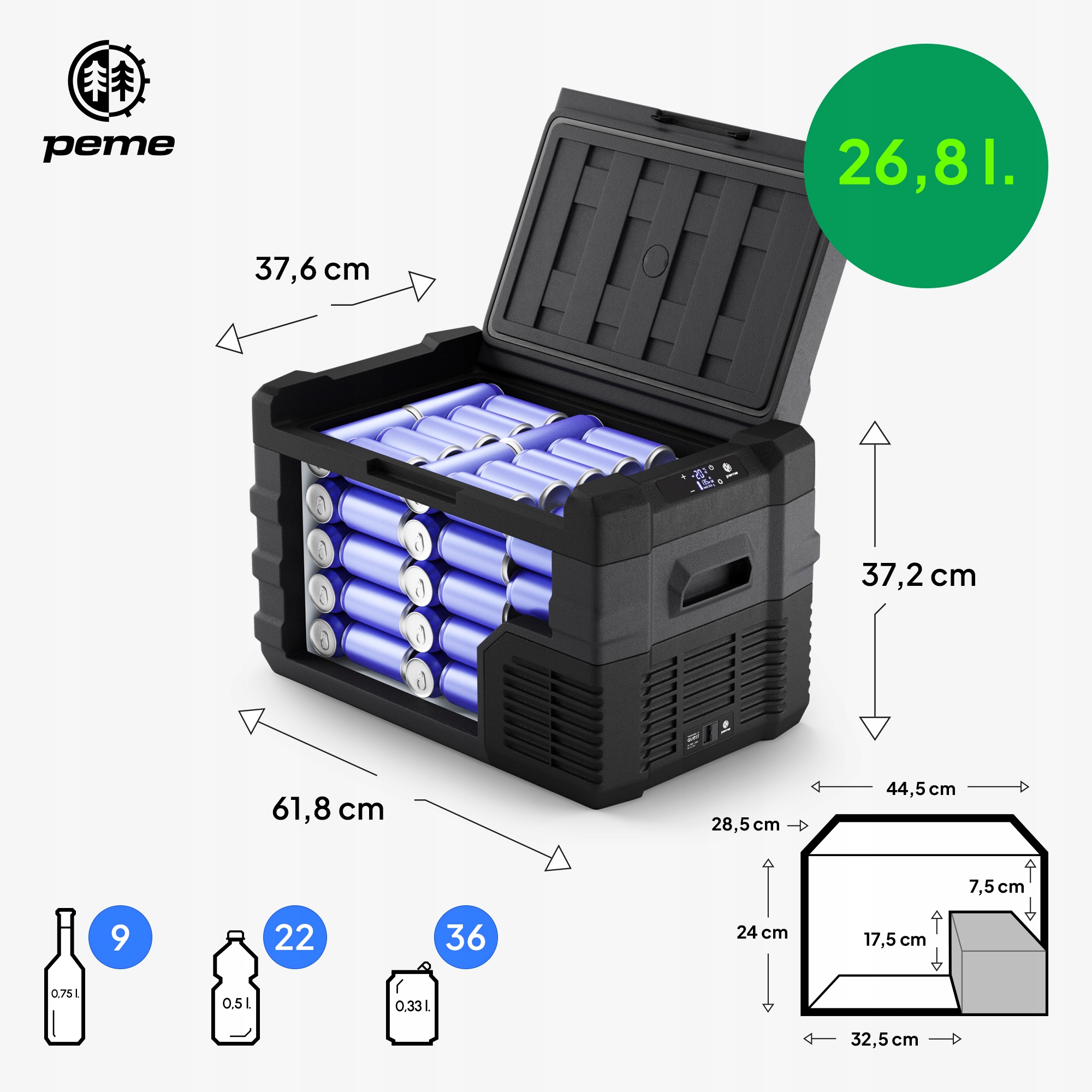 Peme Quest 30 elektrinis kelioninis šaldytuvas 20-30 l -20 °C ECO režimas