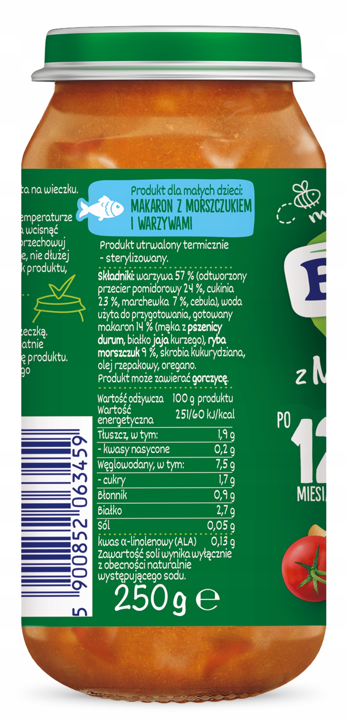 Bobovita Obiadek makaronai su lydekiais ir daržovėmis 12 m+ 250 g žuvies