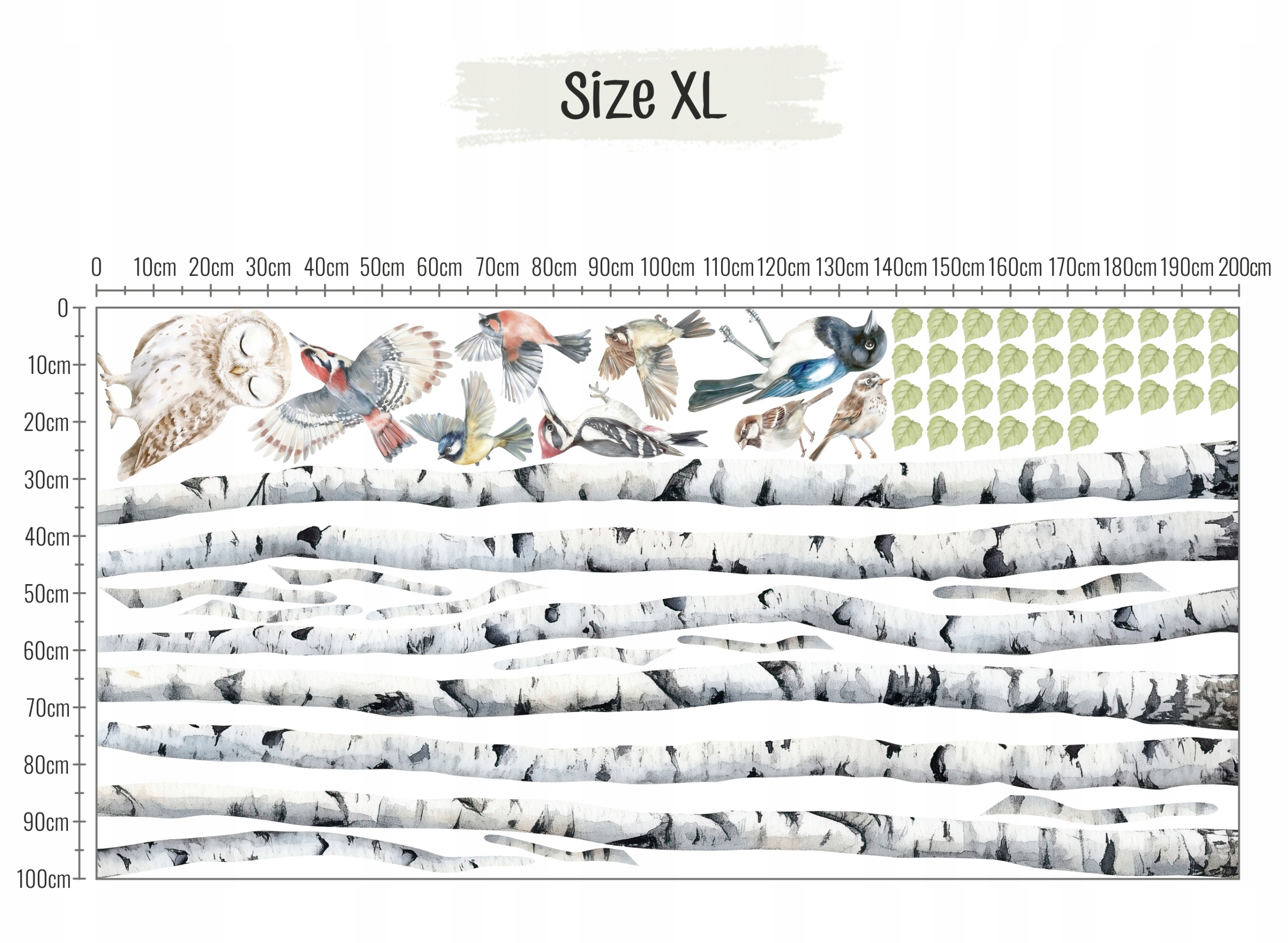 BERŽAI miško medžiai sienų lipdukai, aukštis 200cm