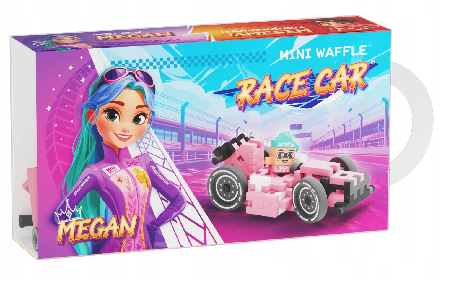 Marioinex Waffle Mini Cars lenktyninis automobilis, Megan, 50 vnt, rožinė, 2in1 lenktynės