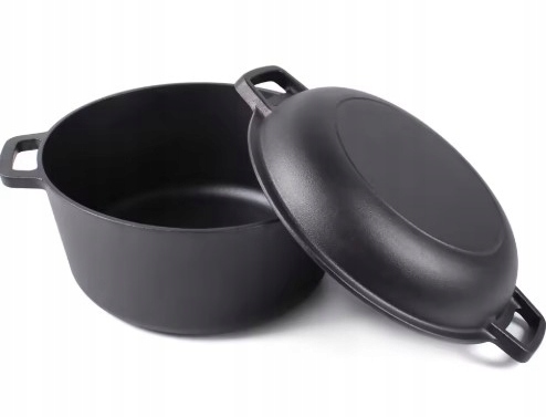 2in1 ketaus puodas 26cm 4,5L su dangčiu ir keptuve – juoda Keptuvė