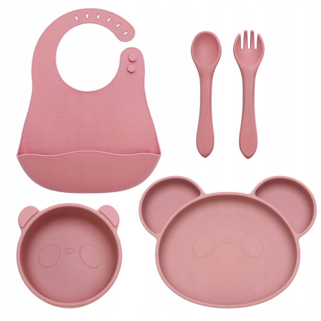 Gigi Kids silikoninės indų rinkinys su šliurkščiu, rožinė
