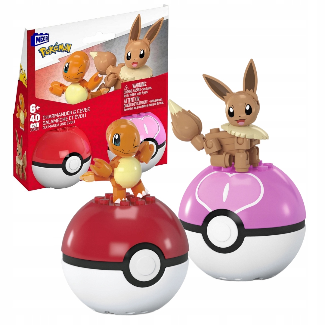 Pokémon 2-Pack Pokeballs MEGA Mattel Pokeball Charmander ir Eevee, 2 figūrėlės