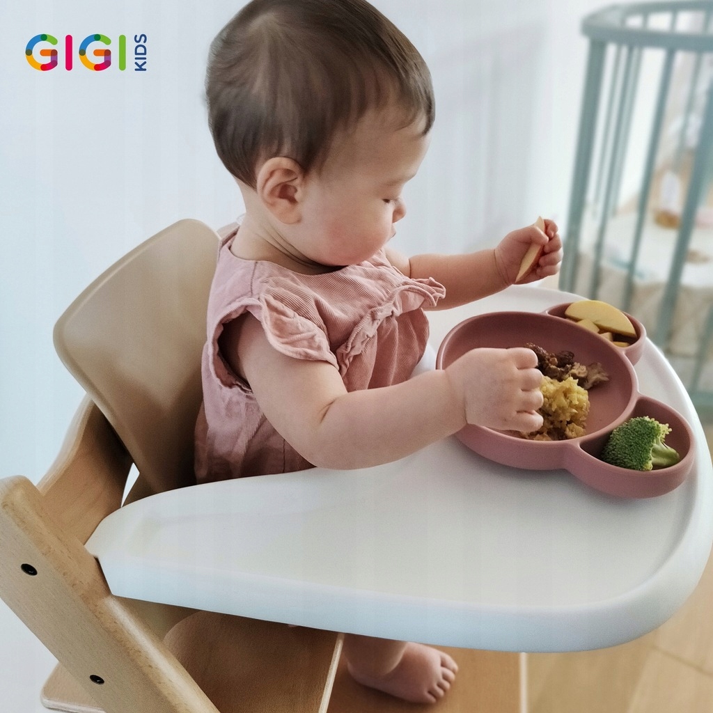 Gigi Kids silikoninės indų rinkinys su šliurkščiu, rožinė