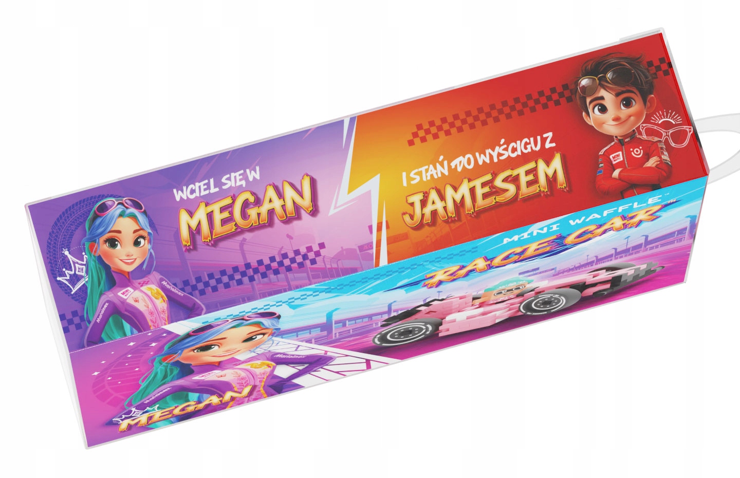 Marioinex Waffle Mini Cars lenktyninis automobilis, Megan, 50 vnt, rožinė, 2in1 lenktynės