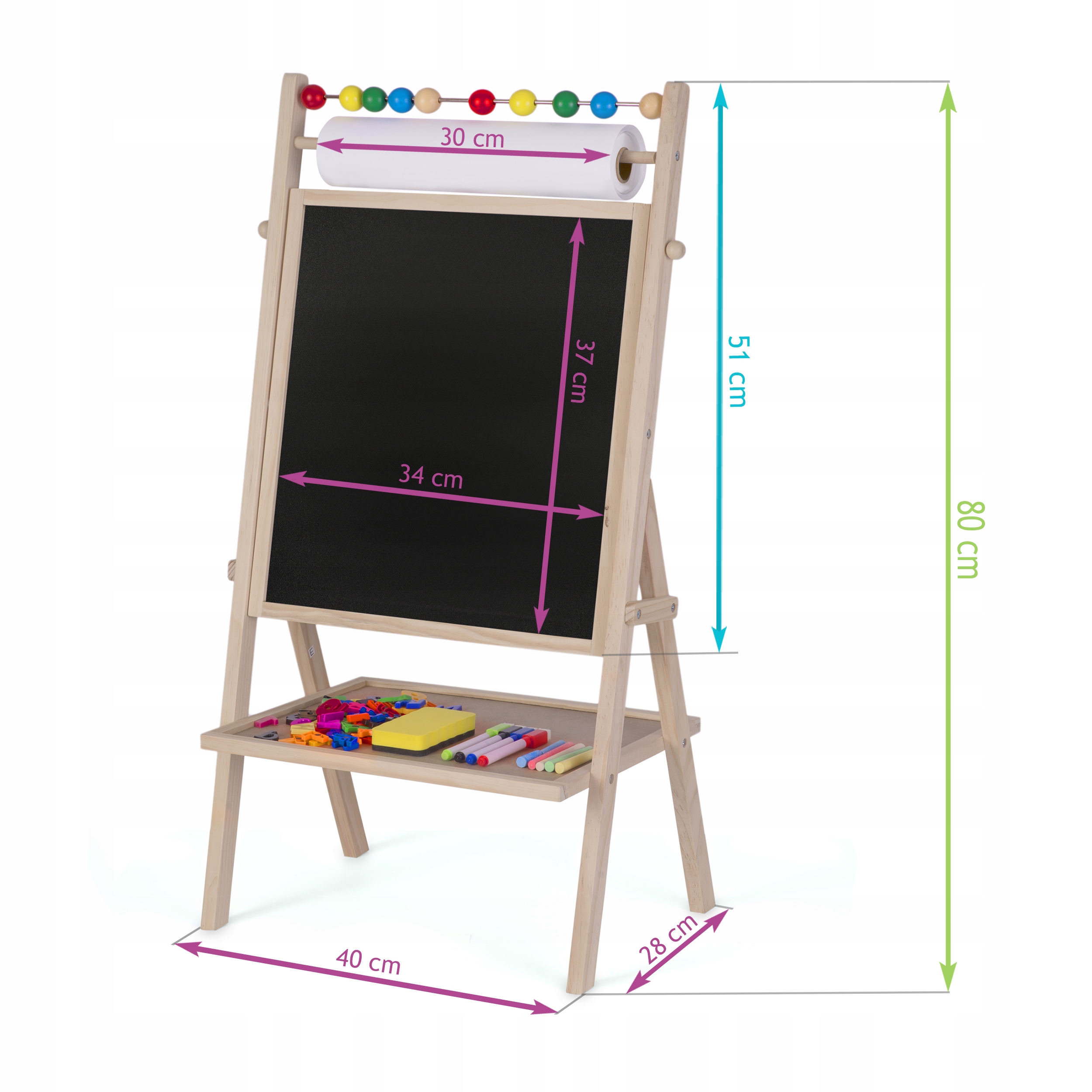 DVIpusė MAGNETINĖ MAGNETINĖ KREIDOS LENTA + POPIERIUS IR PRIEDAI