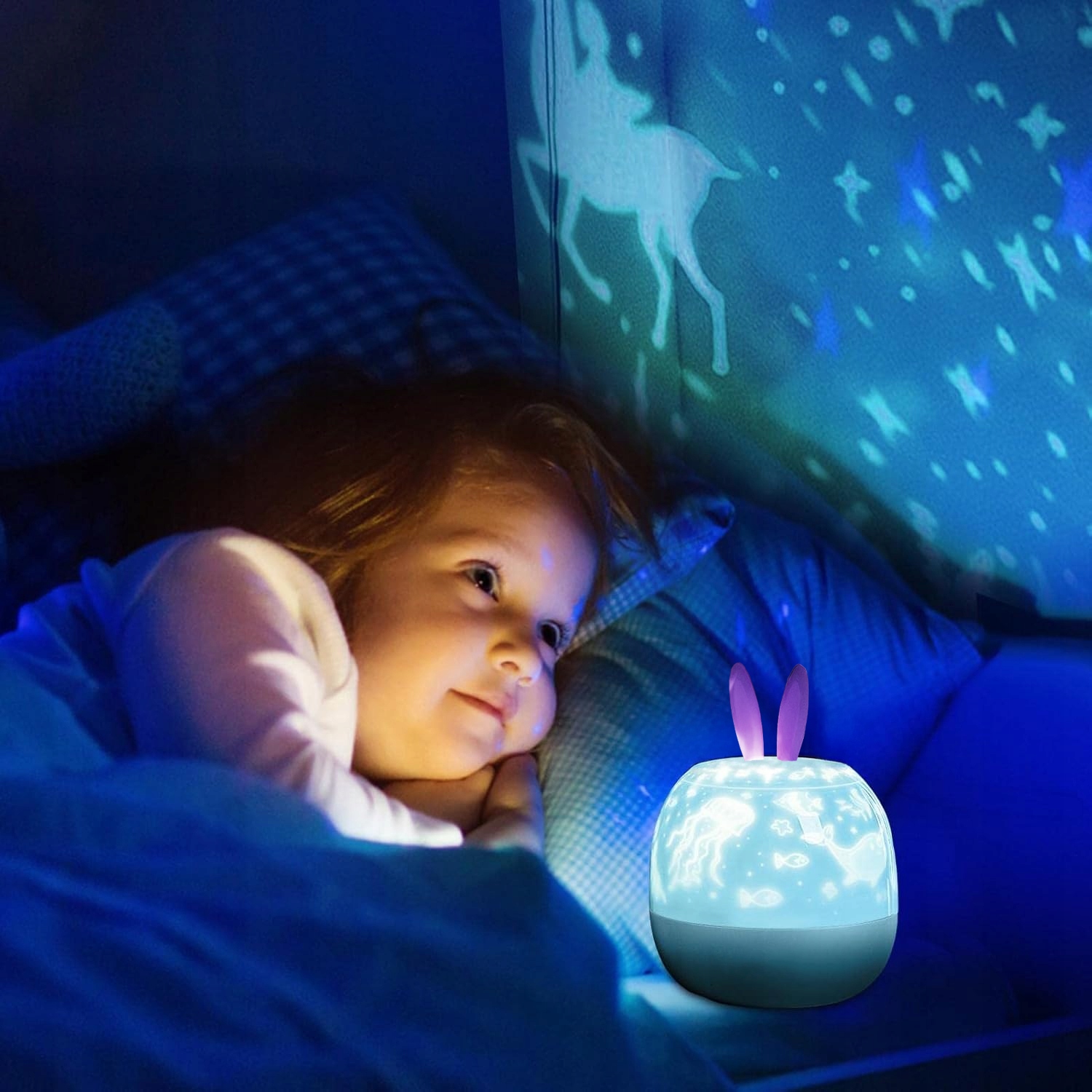 RABBIT STARS PROJEKTORIUS NAKTINIS LEMPAS SUKIMASIS PROJEKTORIUS VAIKAMS + Įdėklai