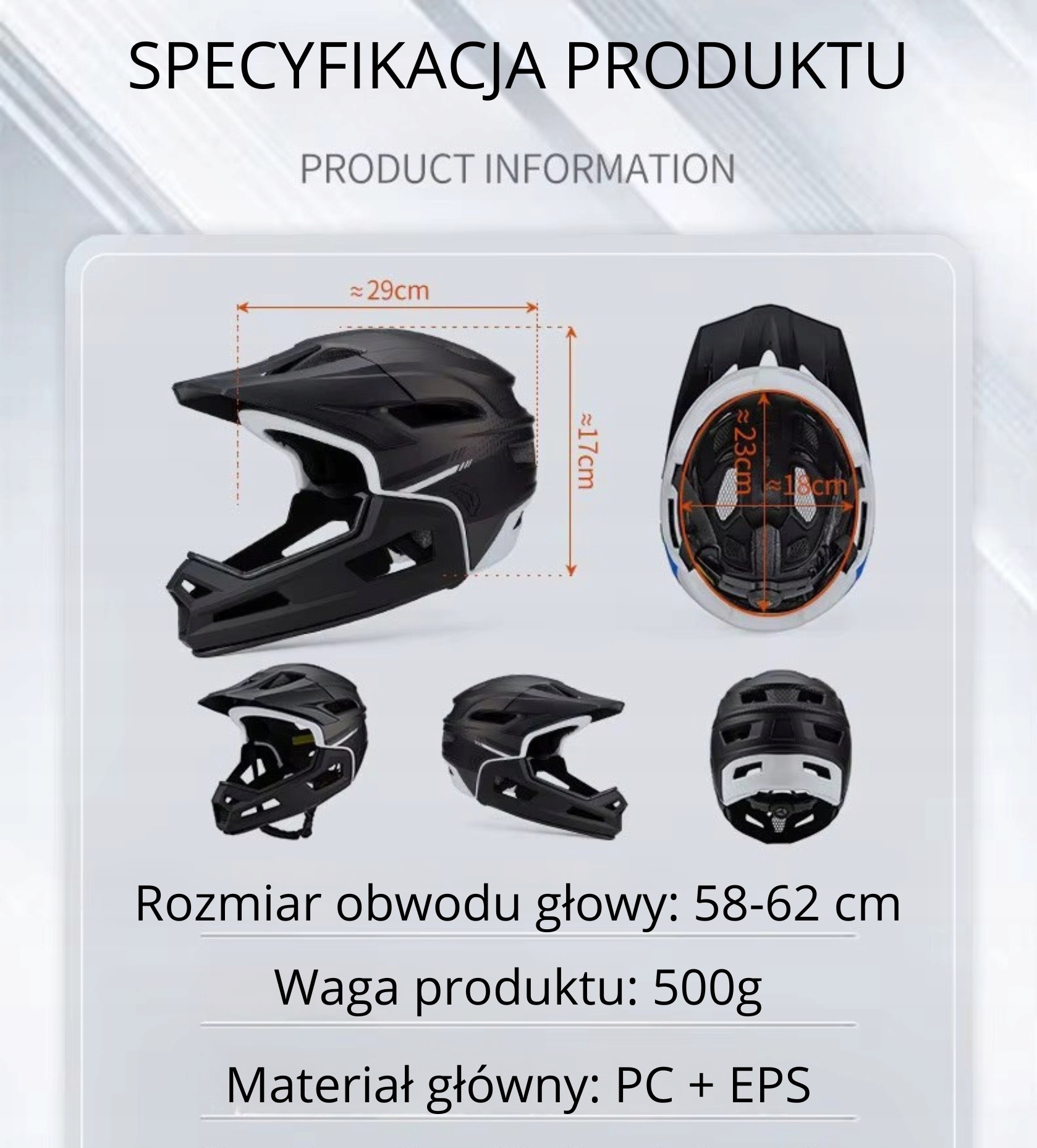 Visą veidą dengiantis MTB dviračio šalmas su nuimama viso veido burna 58-62 cm