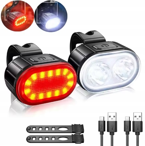 LED dviračio žibintai priekiniai galiniai akumuliatociniai 2 vnt