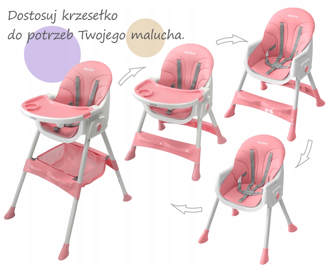 VAIKŲ MAITINIMO KĖDĖ, sulankstoma, STALAS, DĖKLĖ, 3 viename PRIEDAI MILUTO