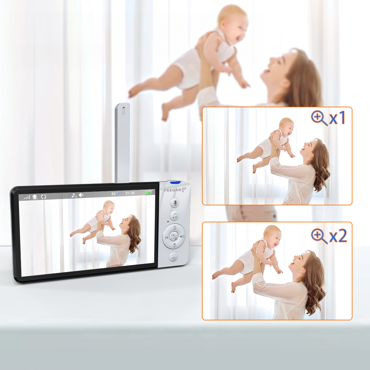 ELECTRONIC NANNY Feegar DVI kamera LCD 5 colių 5000 mAh ZOOM Įrašymas