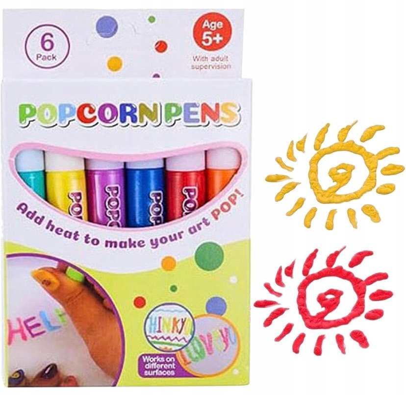 Popcorn Pens 3D žymekliai auginimo žymekliai PUFF efektas 6 vnt
